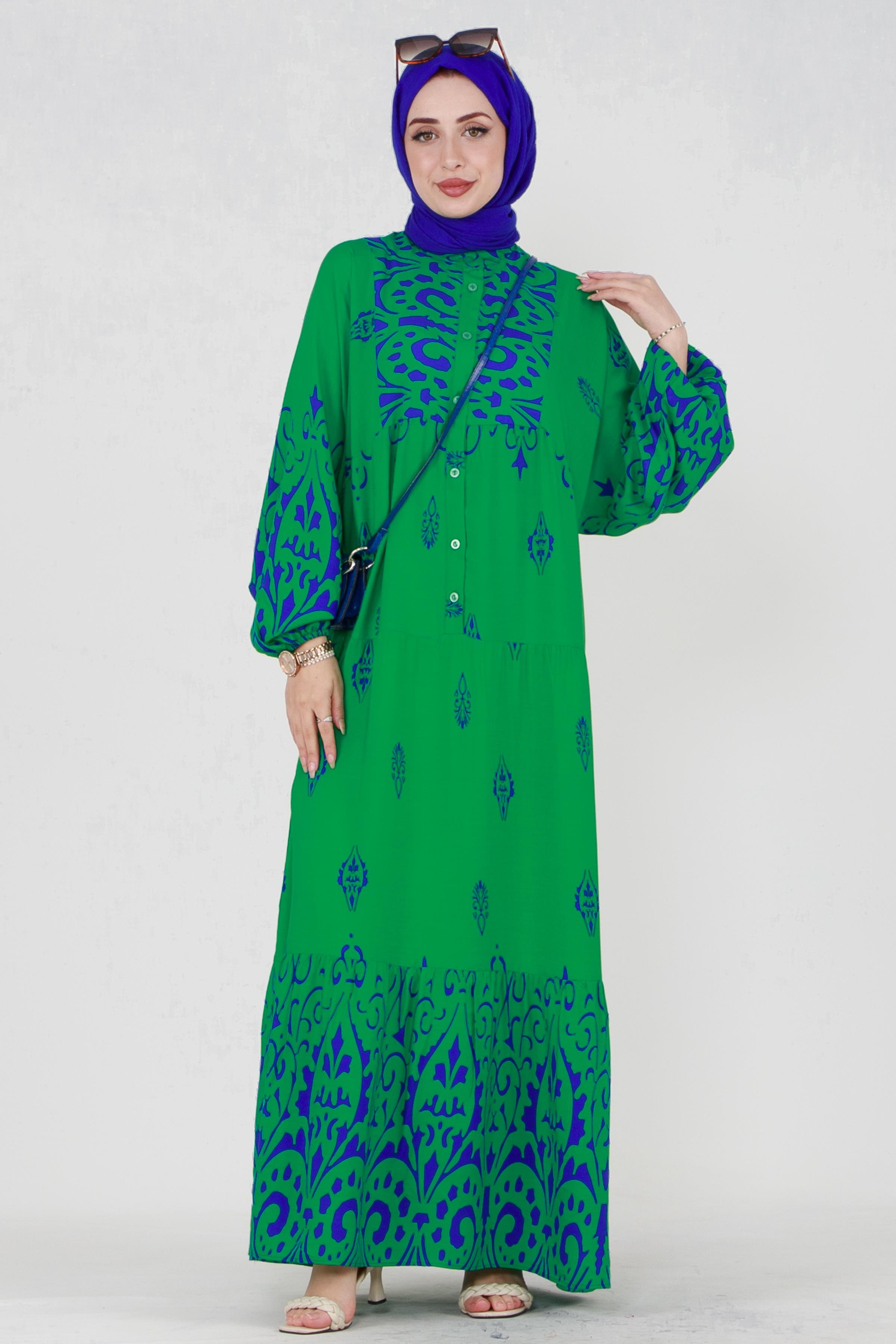 Patterned dress-Green color 