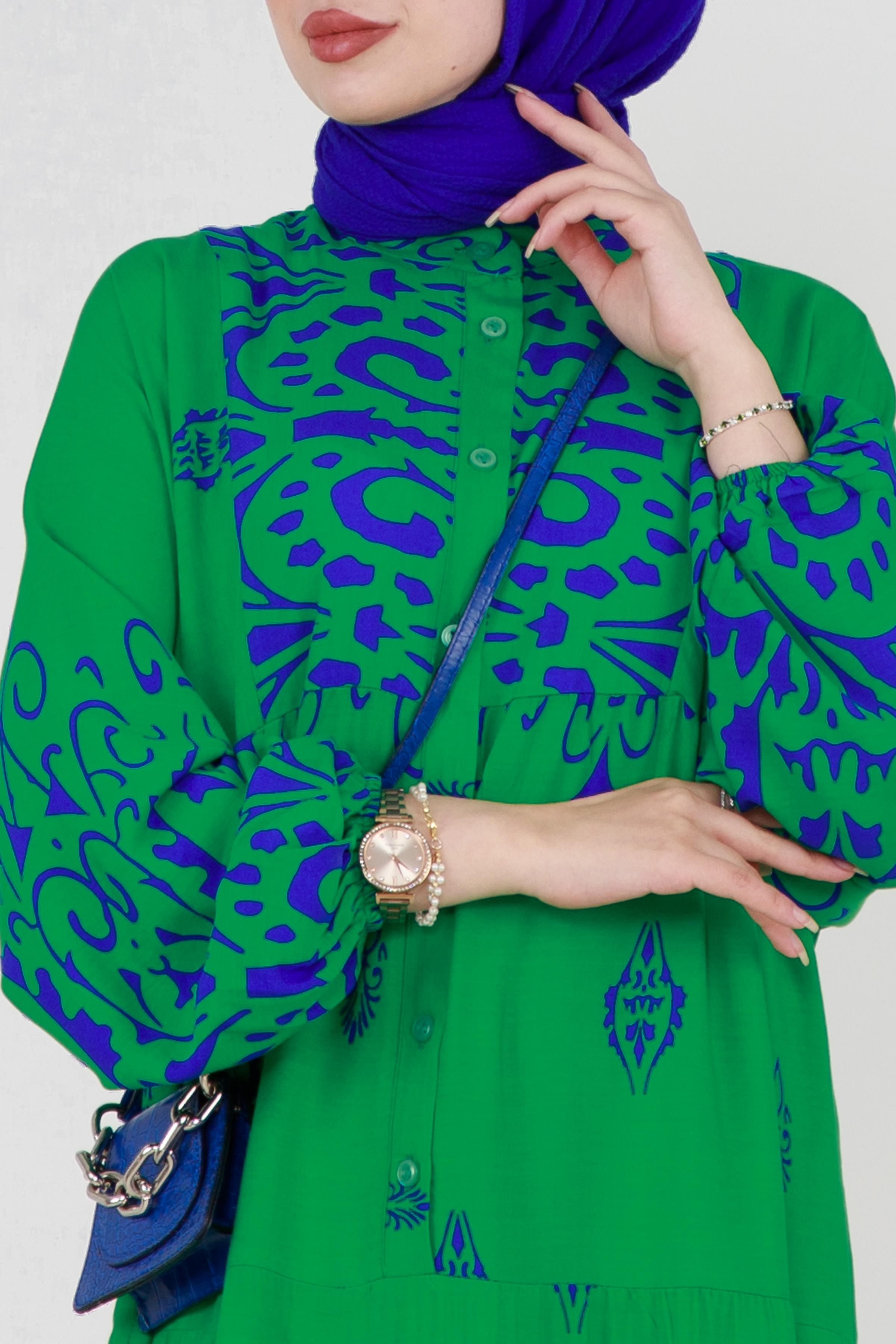Patterned dress-Green color 