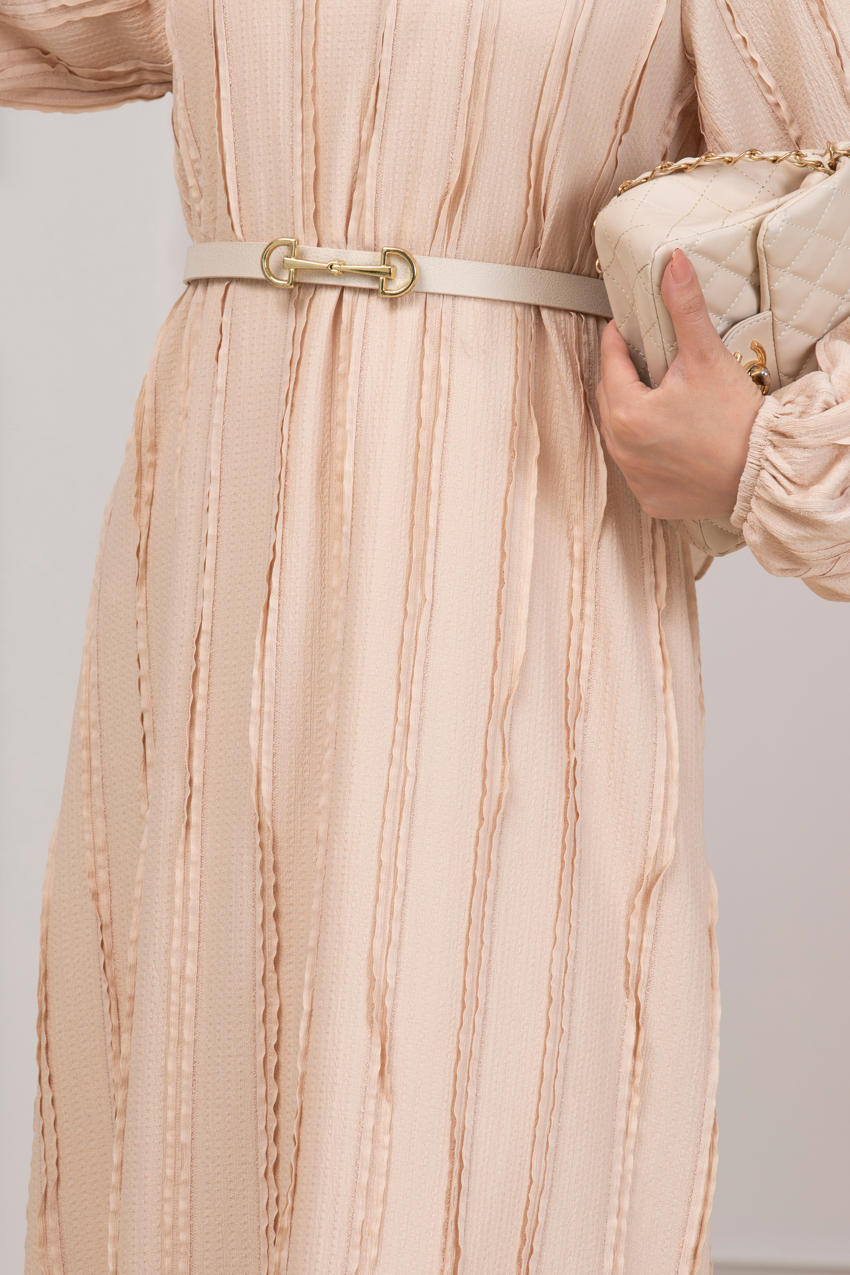 Fırfır Detaylı Rüya Elbise-BEJ