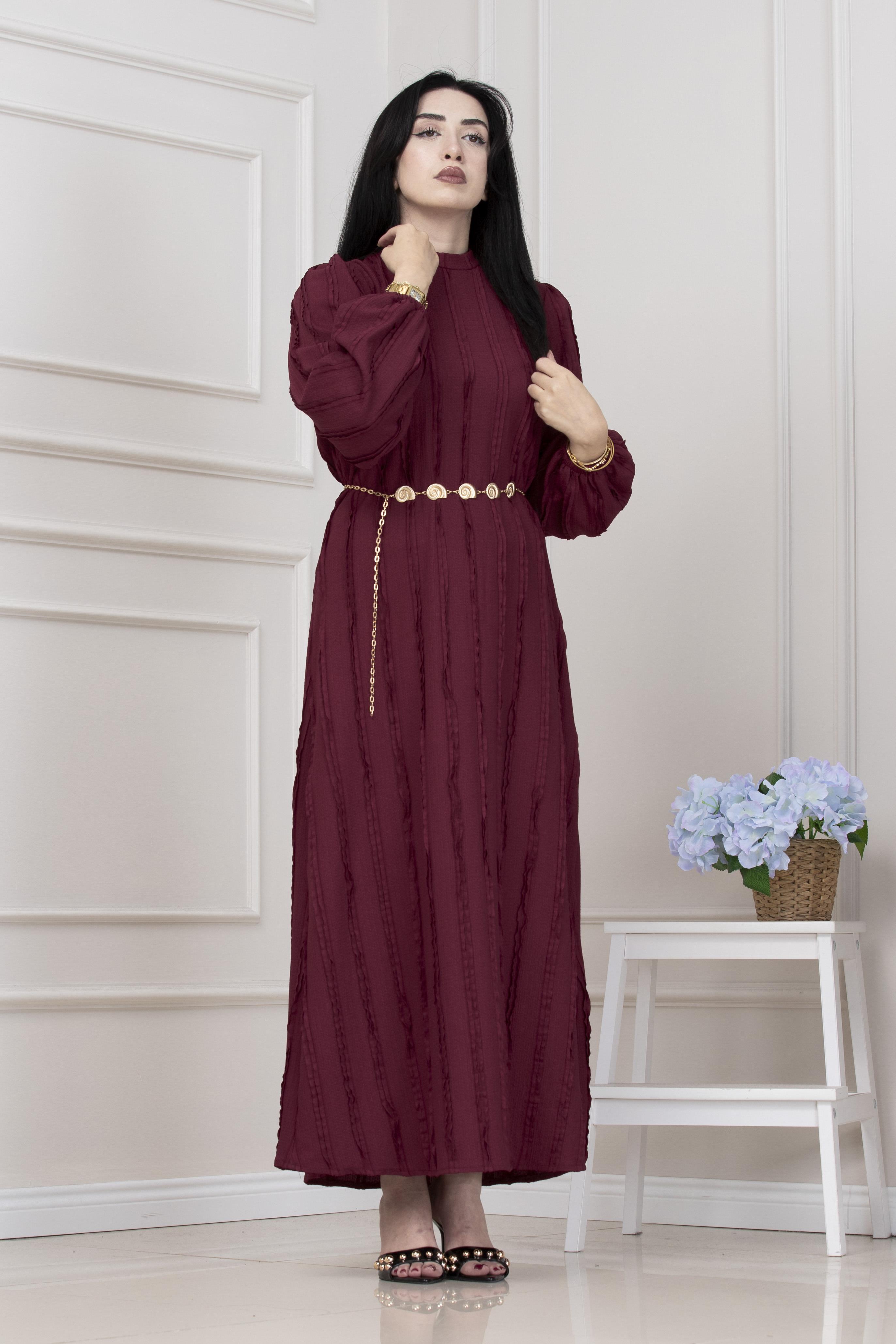 Fırfır Detaylı Rüya Elbise-BORDO