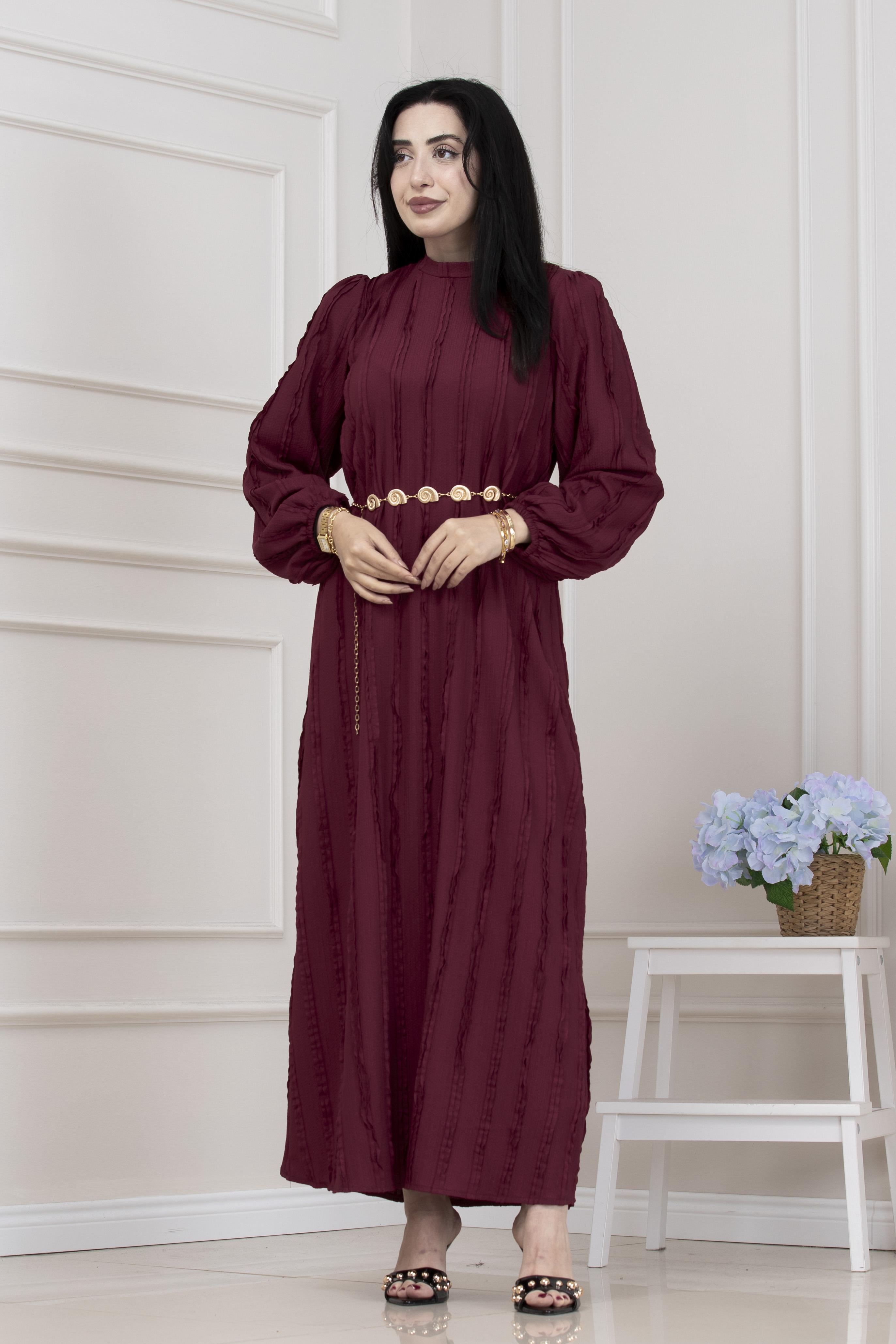 Fırfır Detaylı Rüya Elbise-BORDO