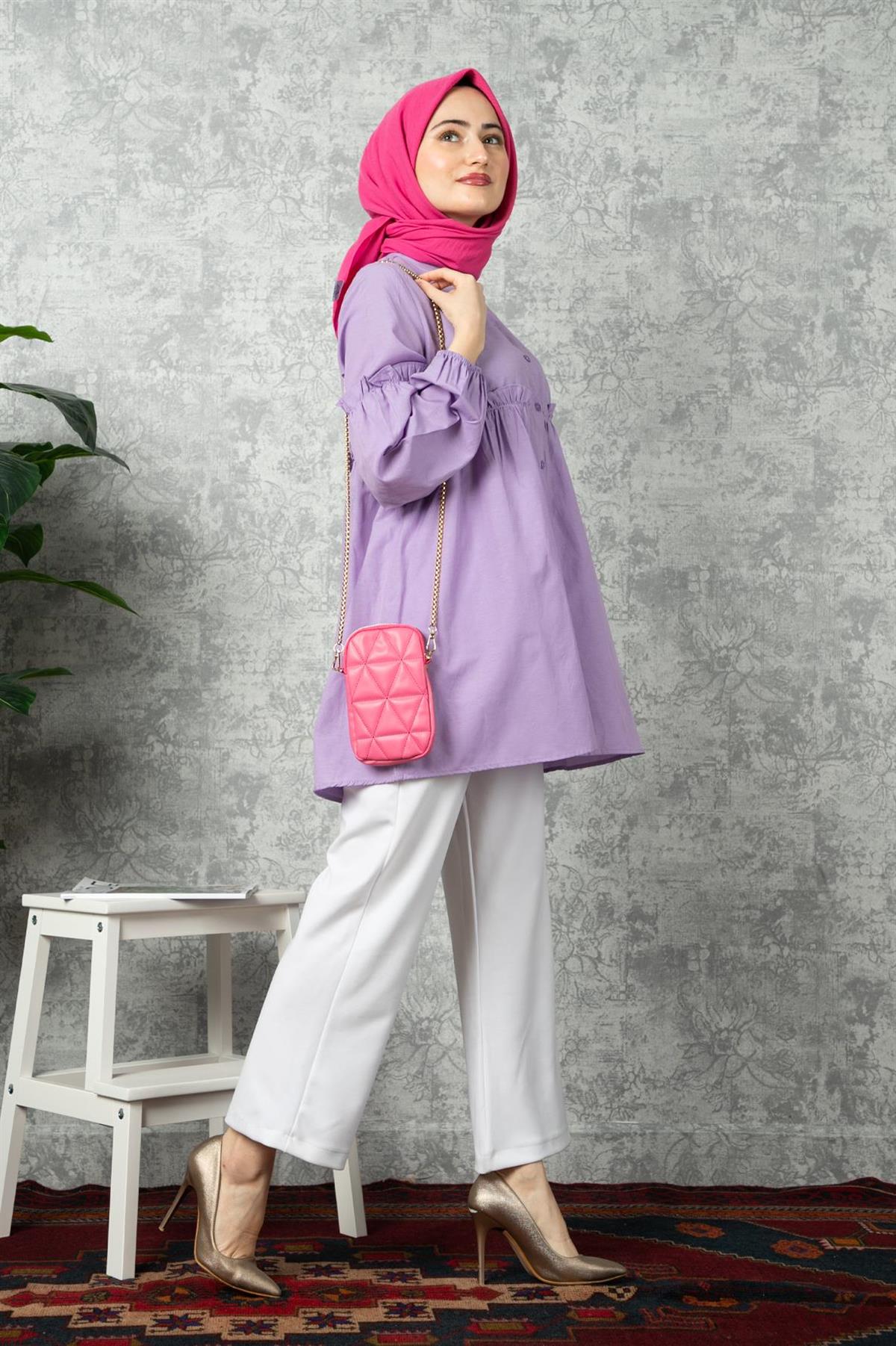 Fırfır Detaylı Tunik-Lila