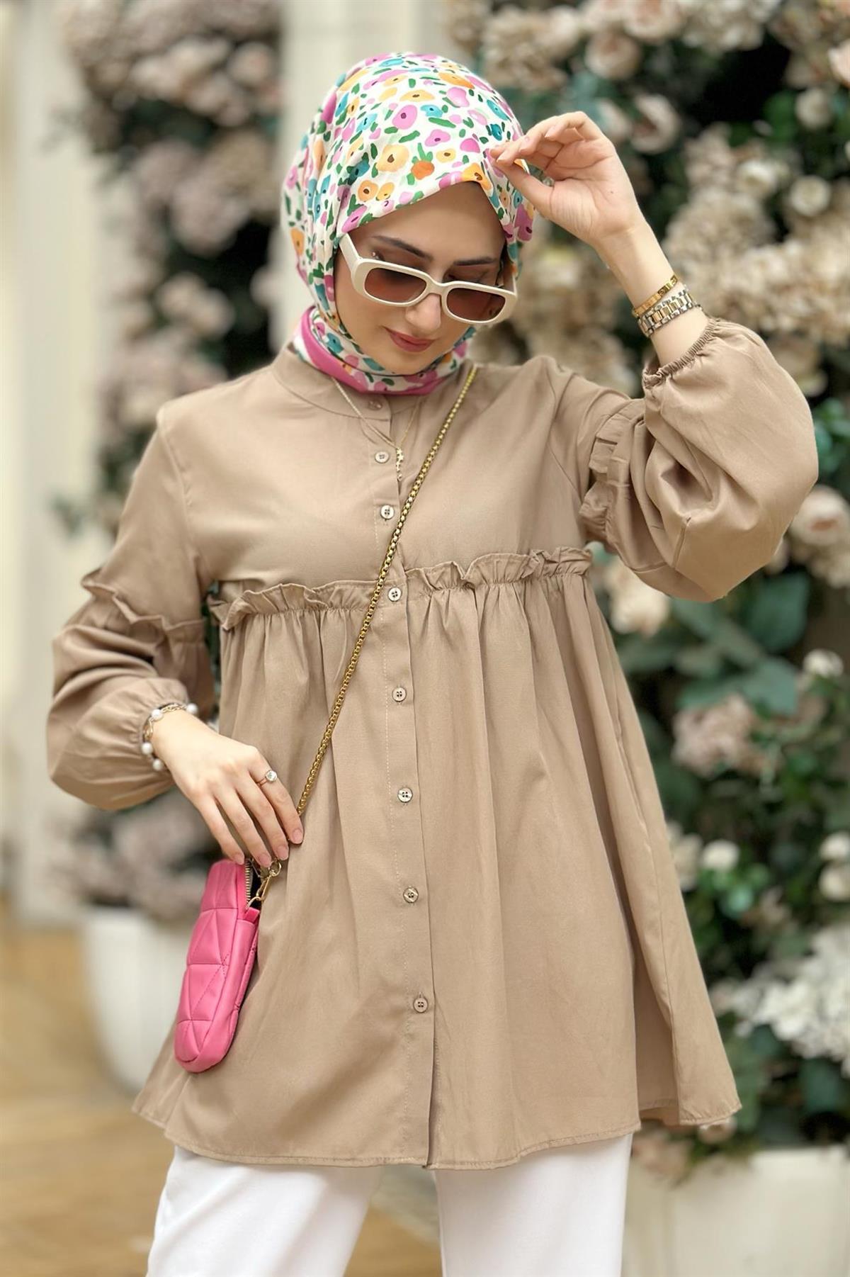 Frill Detailed Tunic-Mink