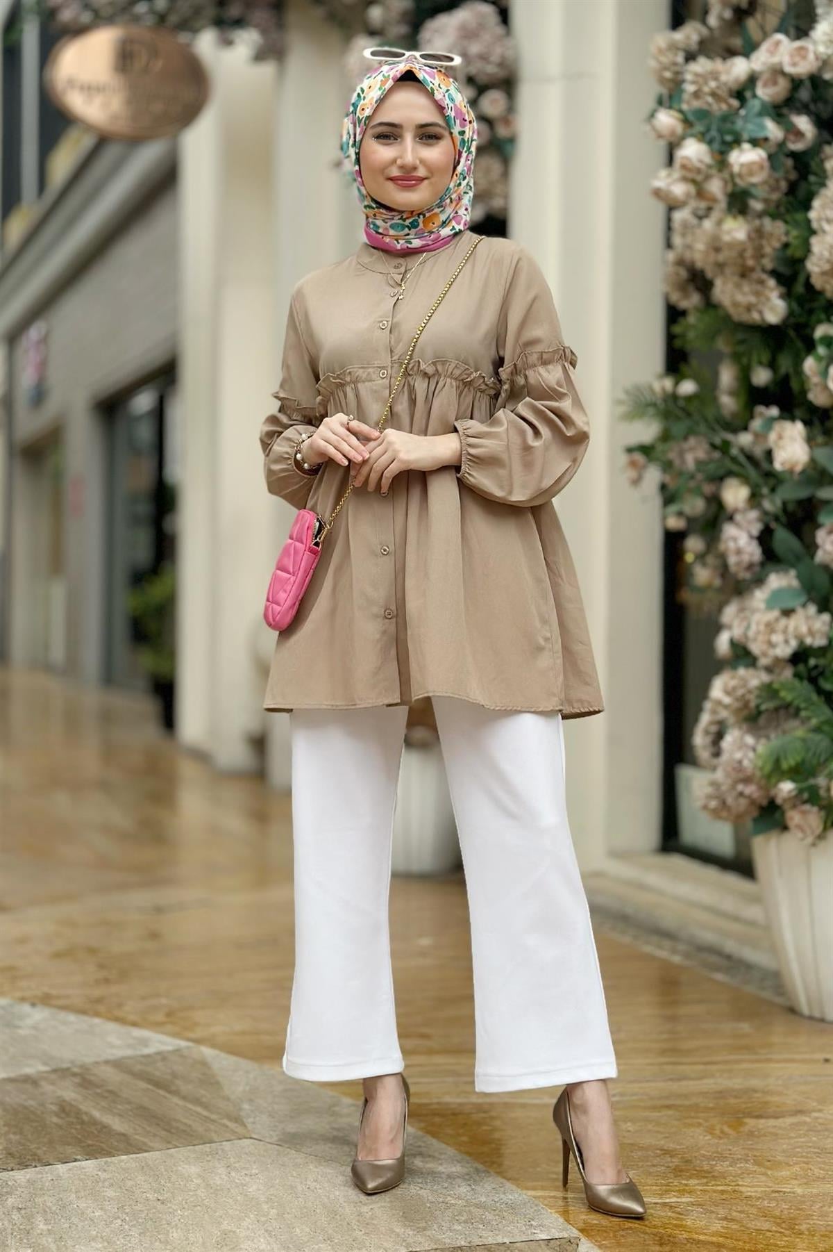 Frill Detailed Tunic-Mink