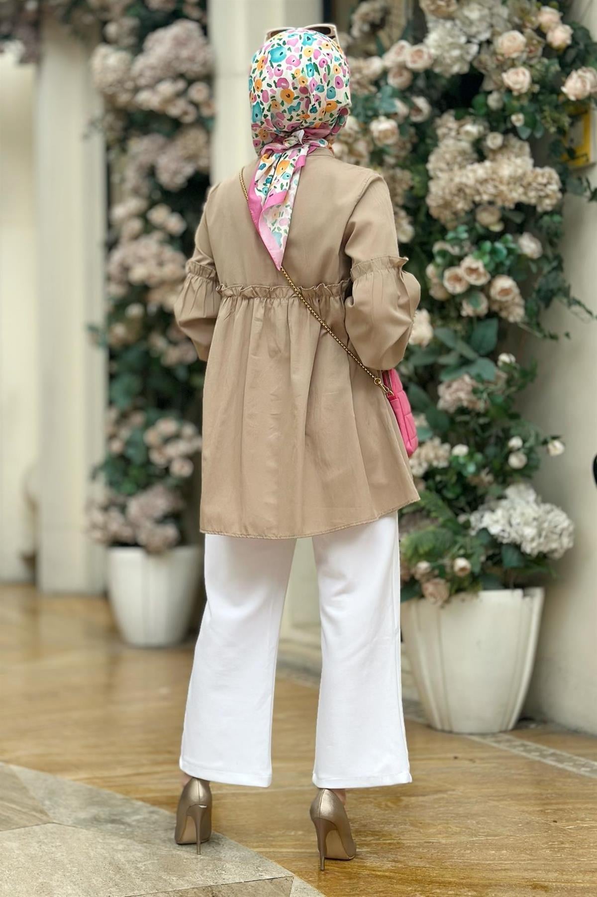 Frill Detailed Tunic-Mink