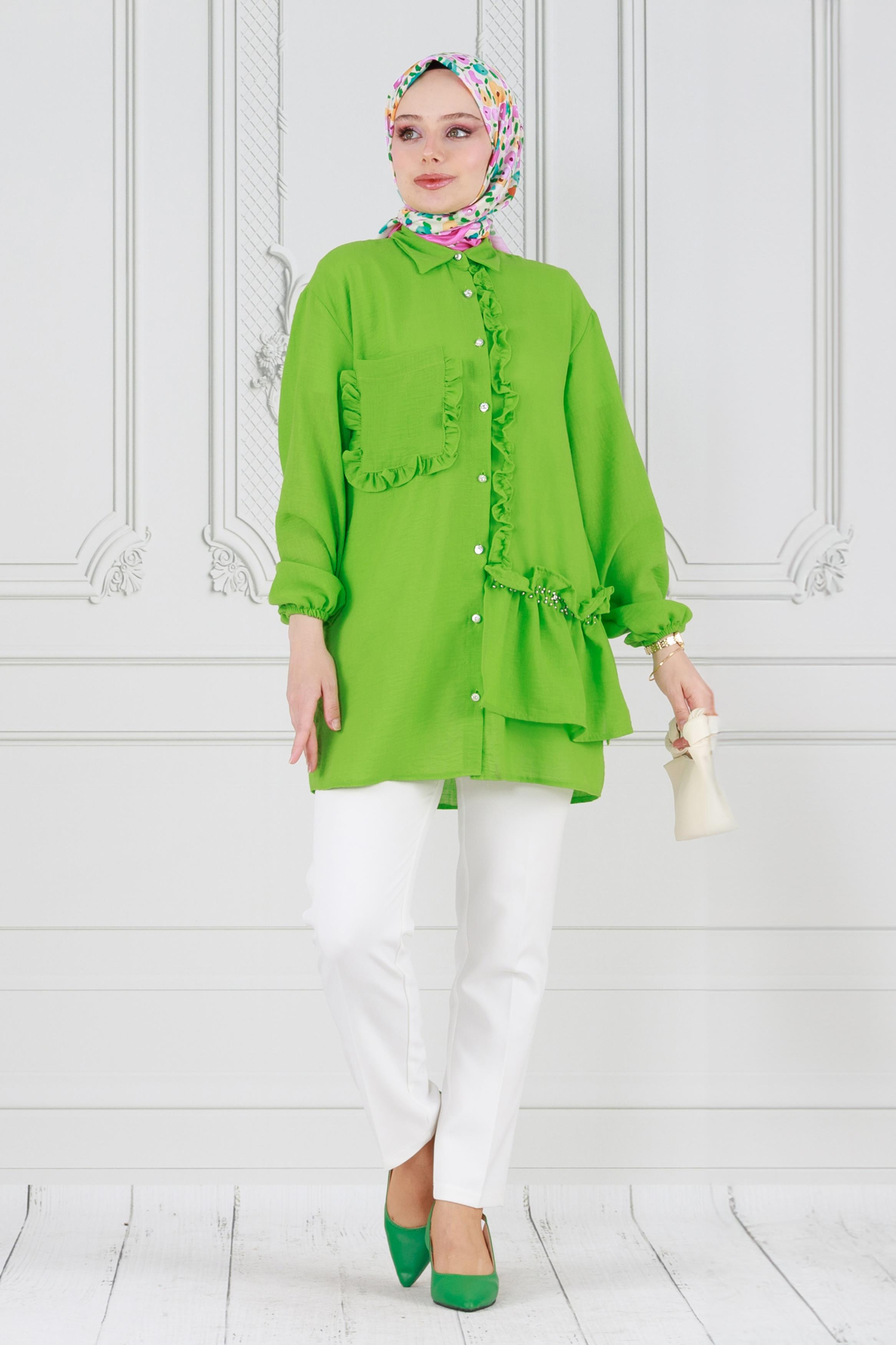 Hidden Button Viscon Dress-Mint color 