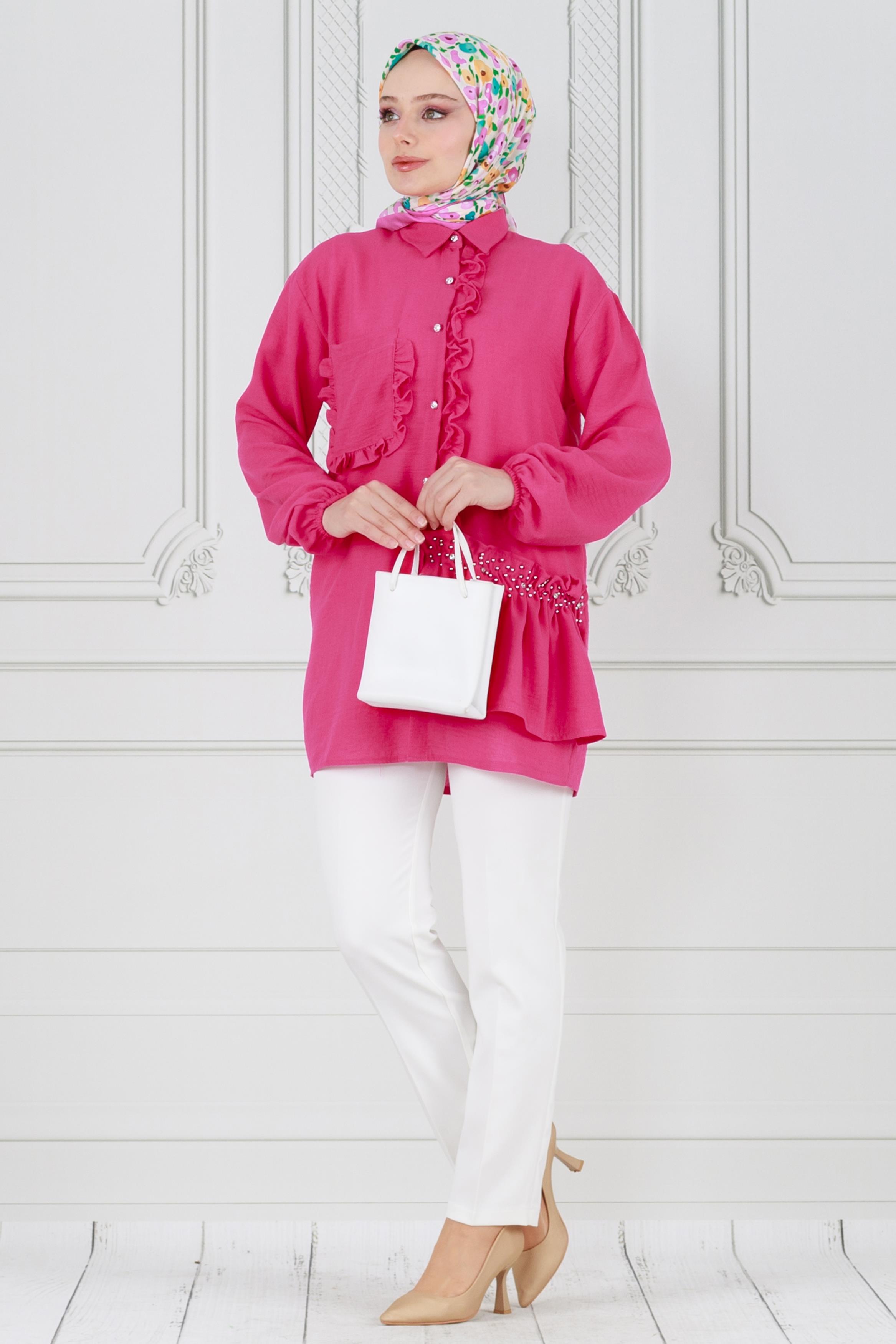Ruffled Princess Tunic-Fushia