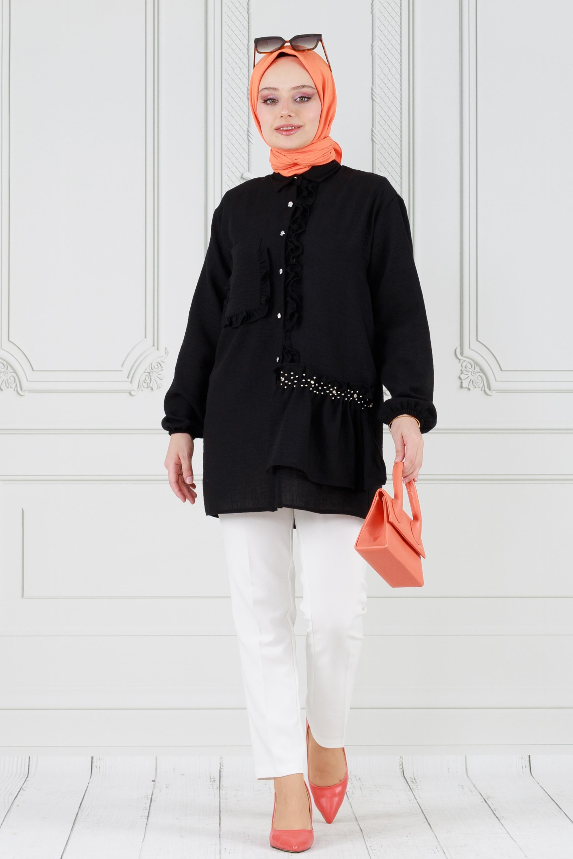 Ruffled Princess Tunic-Black
