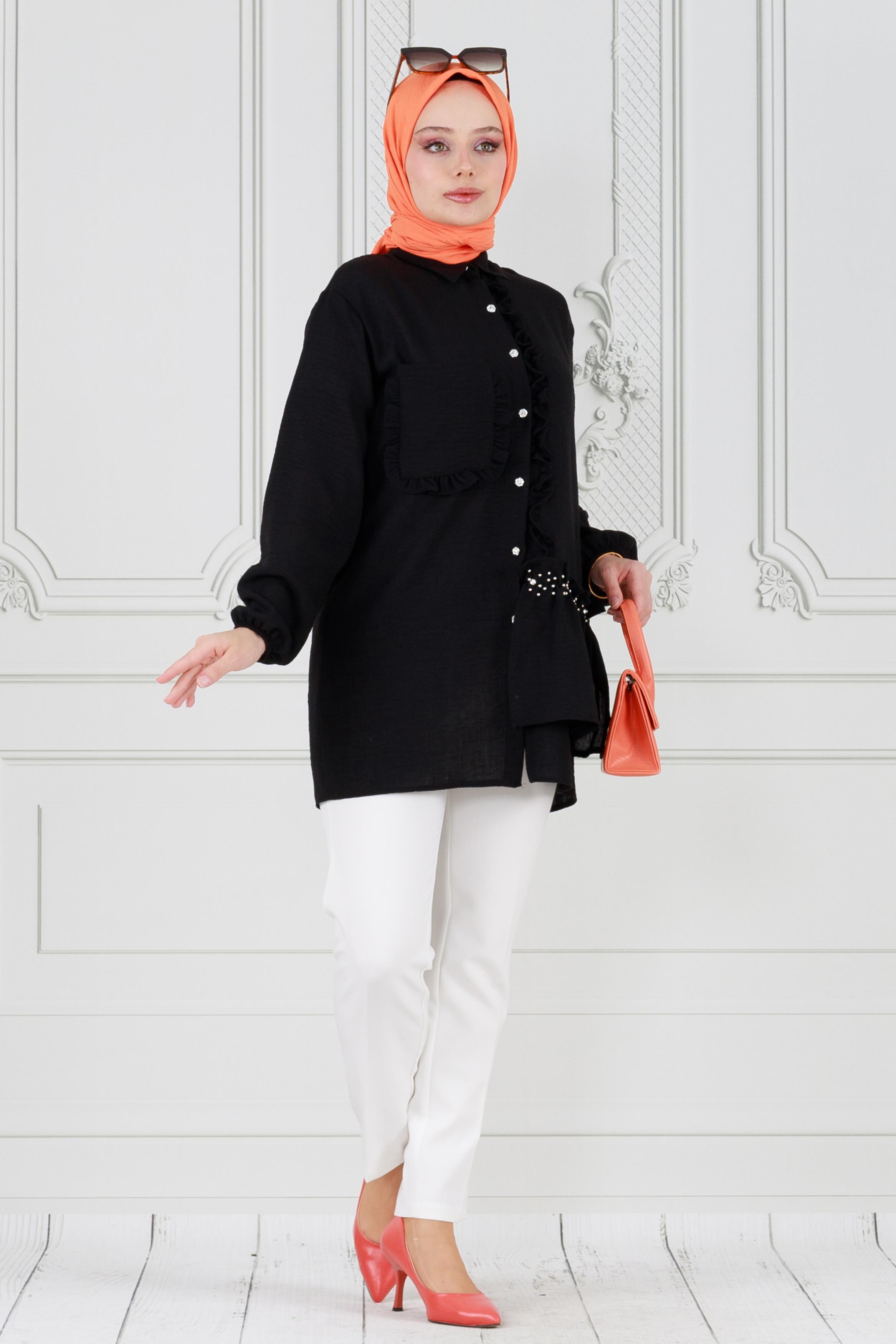 Ruffled Princess Tunic-Black