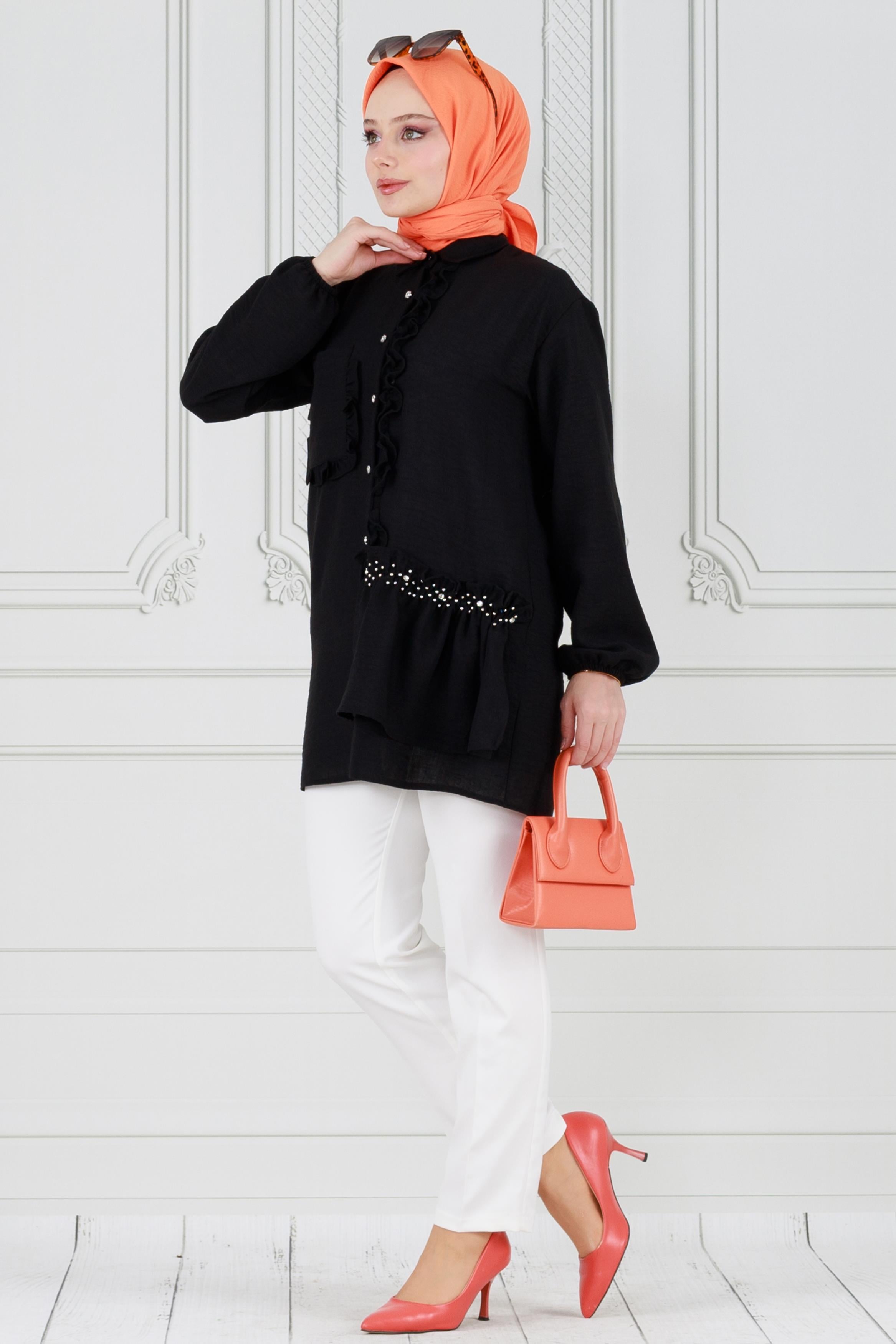 Ruffled Princess Tunic-Black