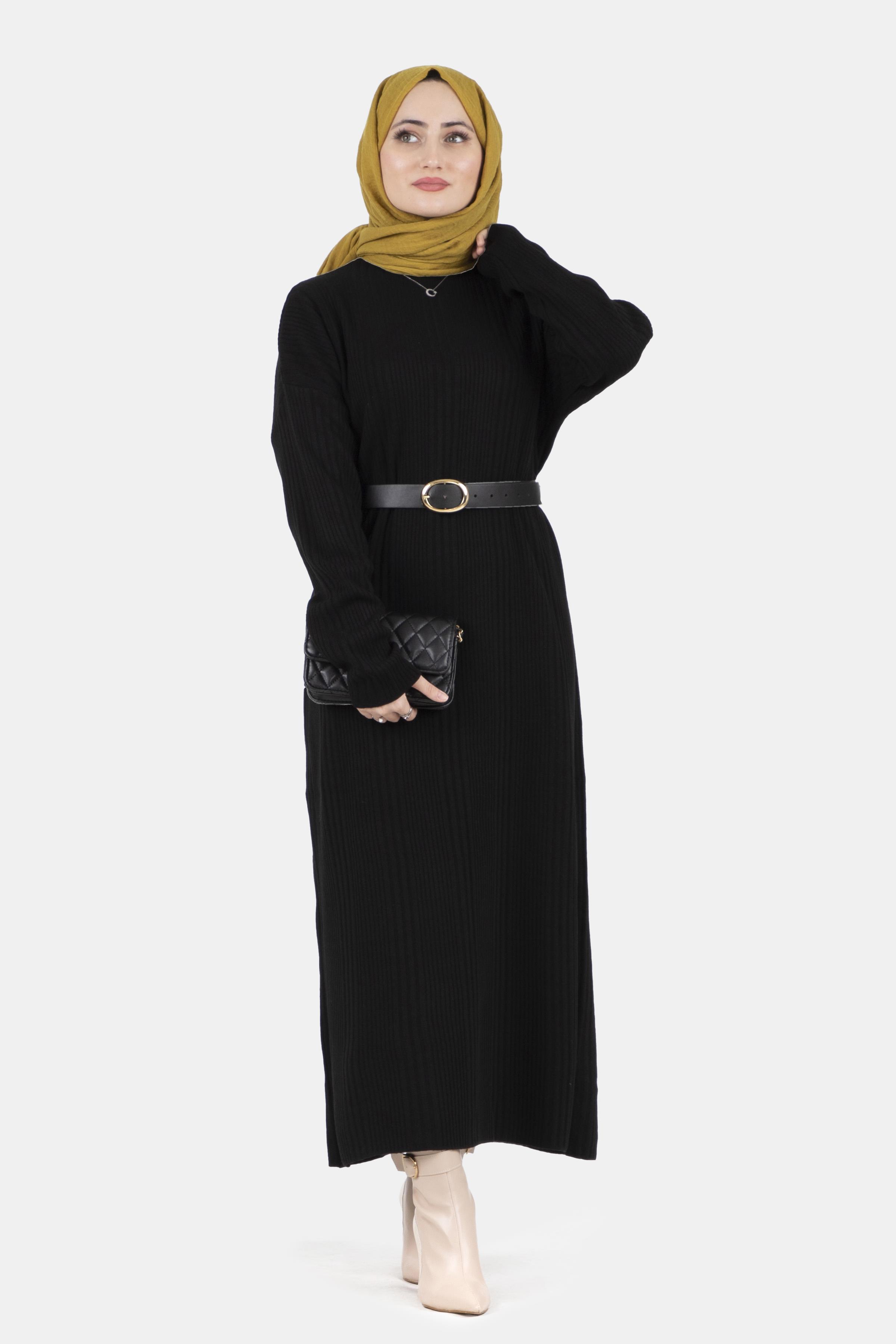 فستان تريكو بألياف -اللون الأسود