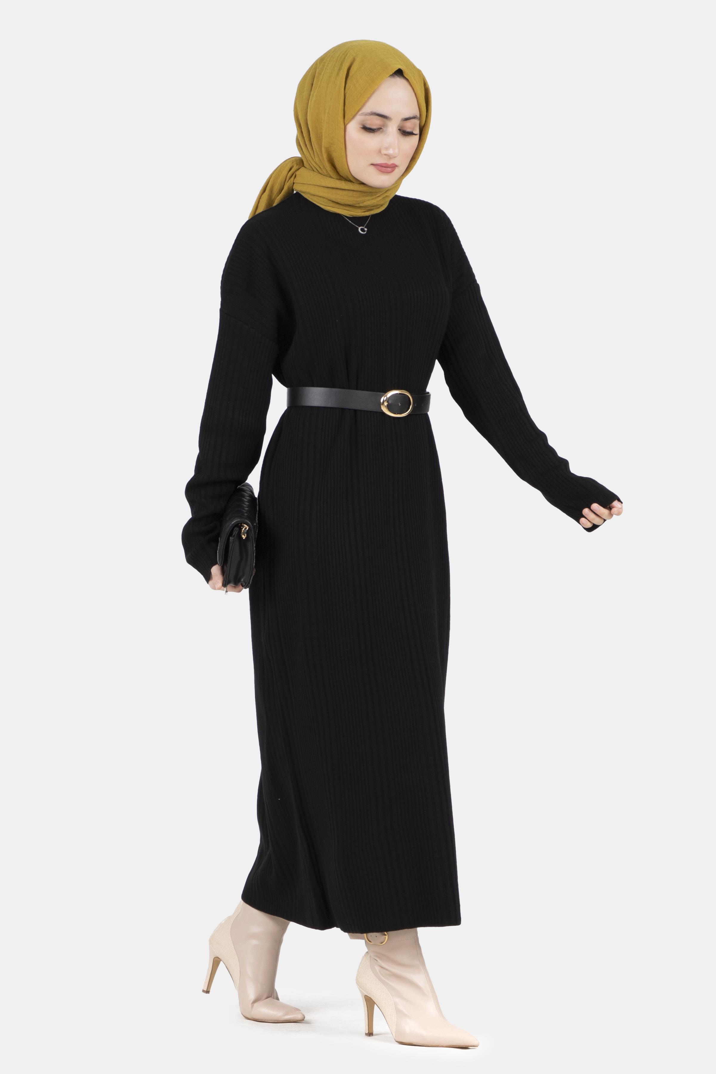 فستان تريكو بألياف -اللون الأسود