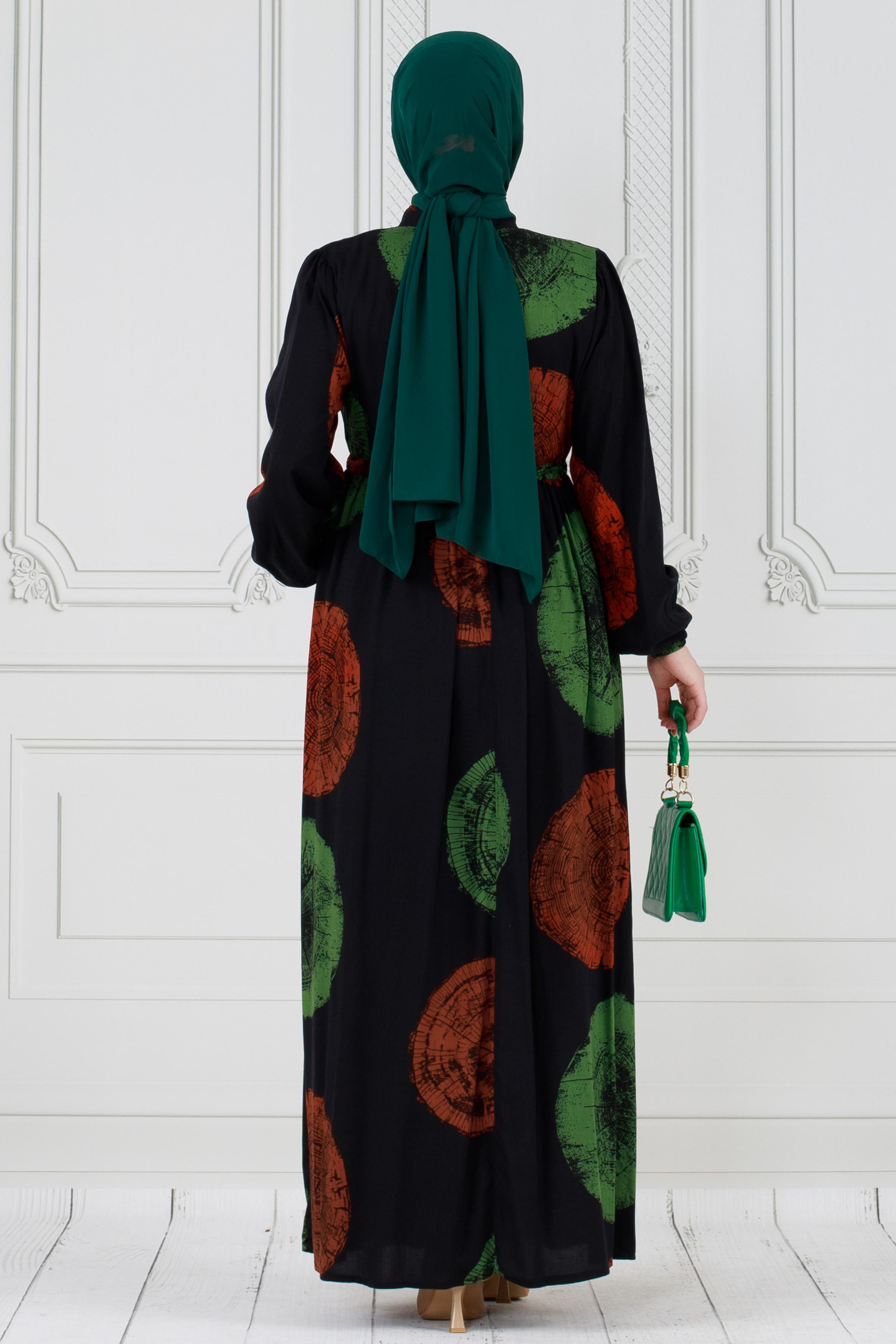 Hidden Button Viscon Dress-Green