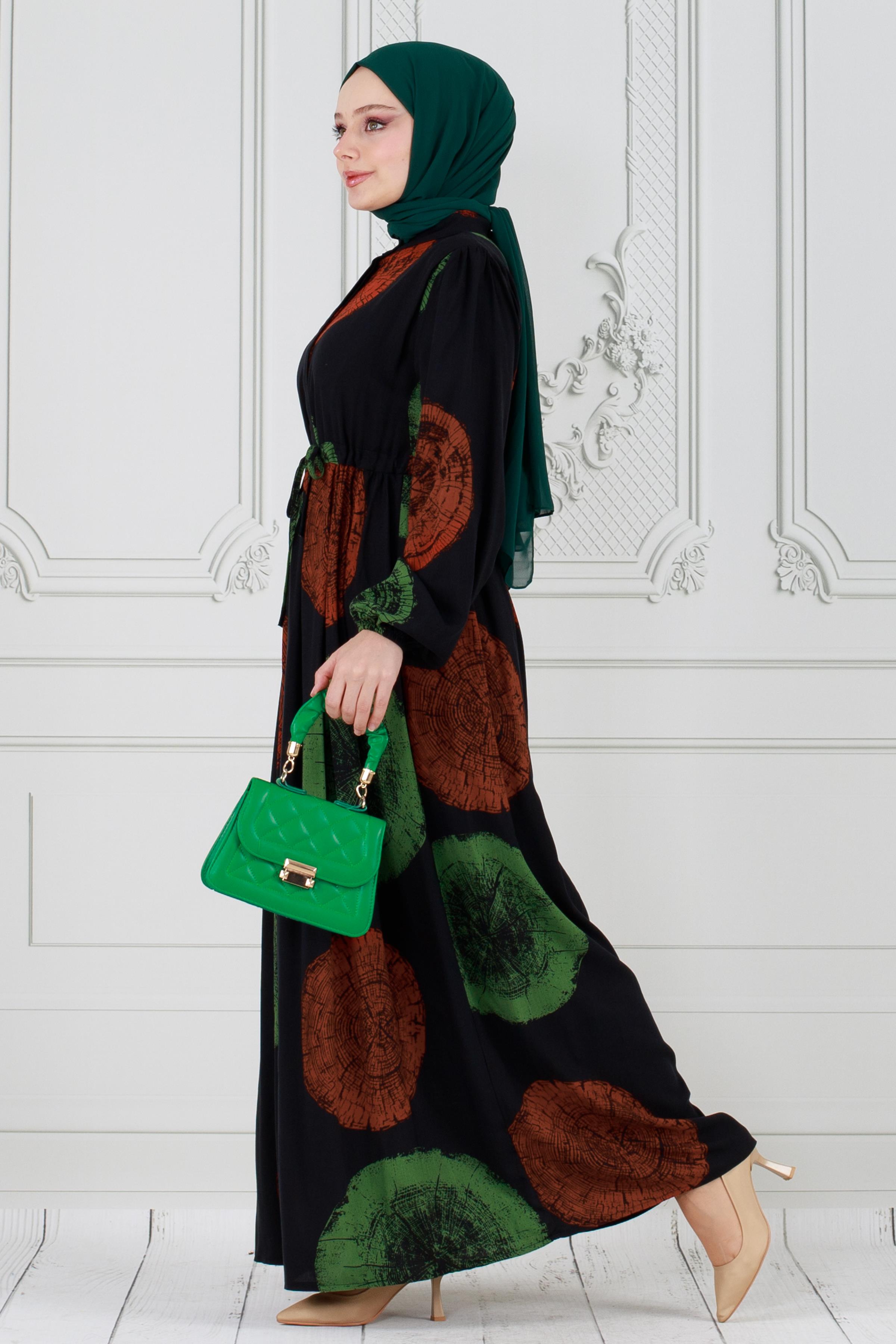Hidden Button Viscon Dress-Green