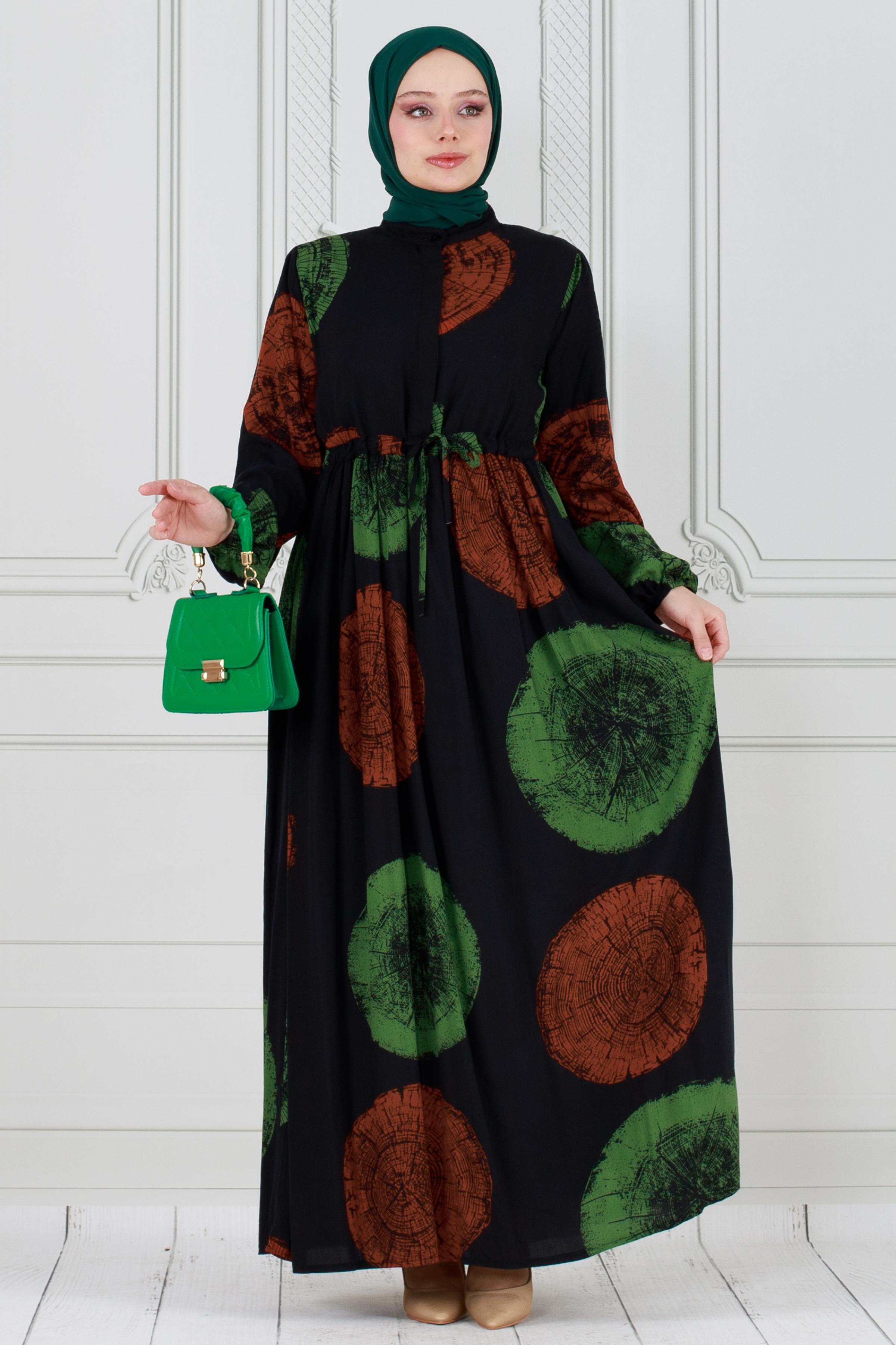 Hidden Button Viscon Dress-Green