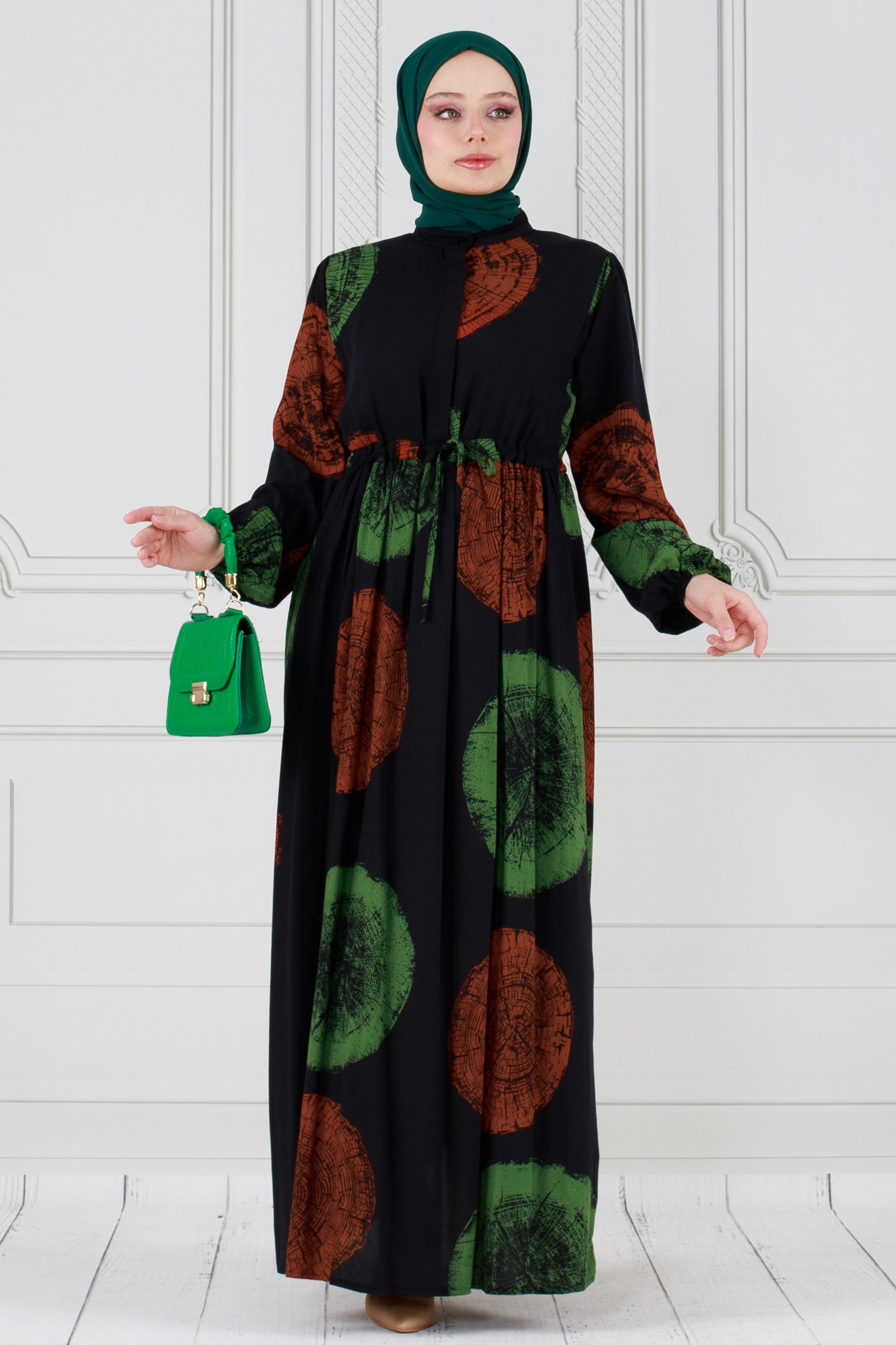 Hidden Button Viscon Dress-Green