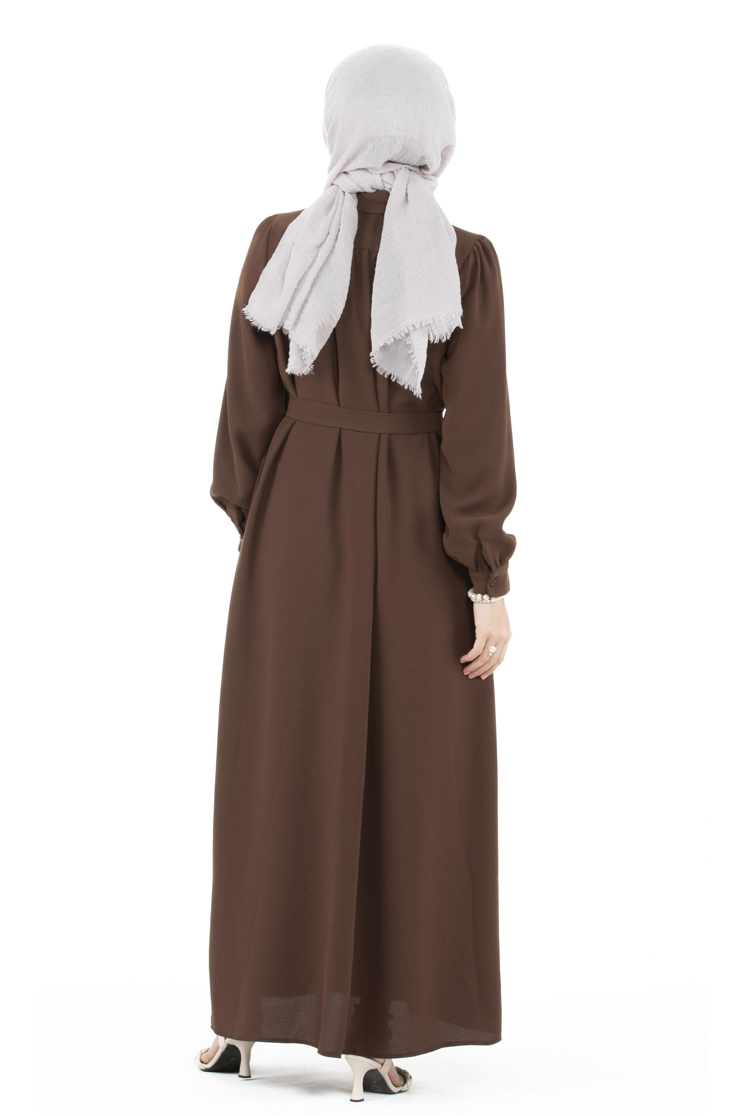 Button-Front Dress-Brown