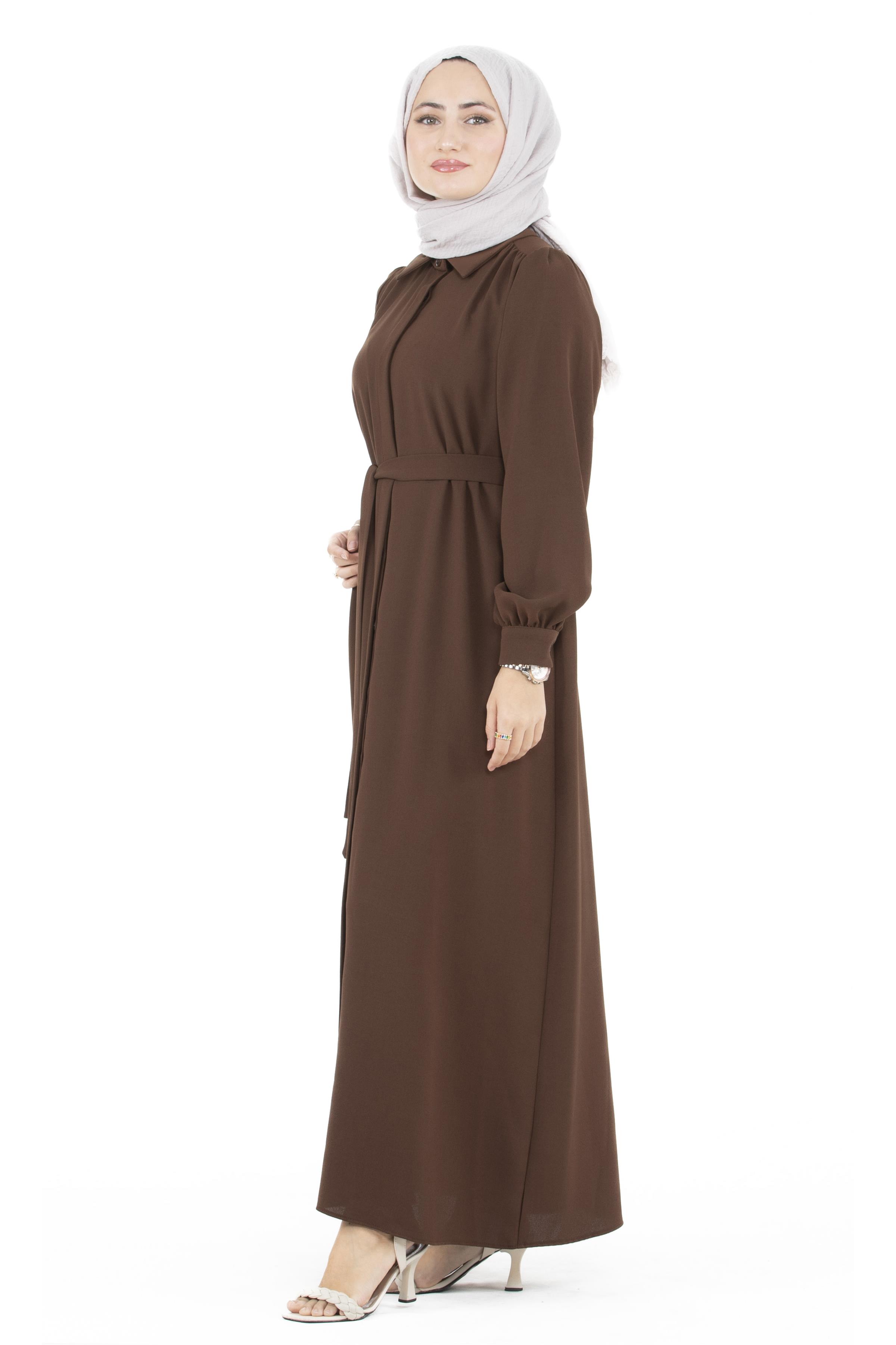 Button-Front Dress-Brown