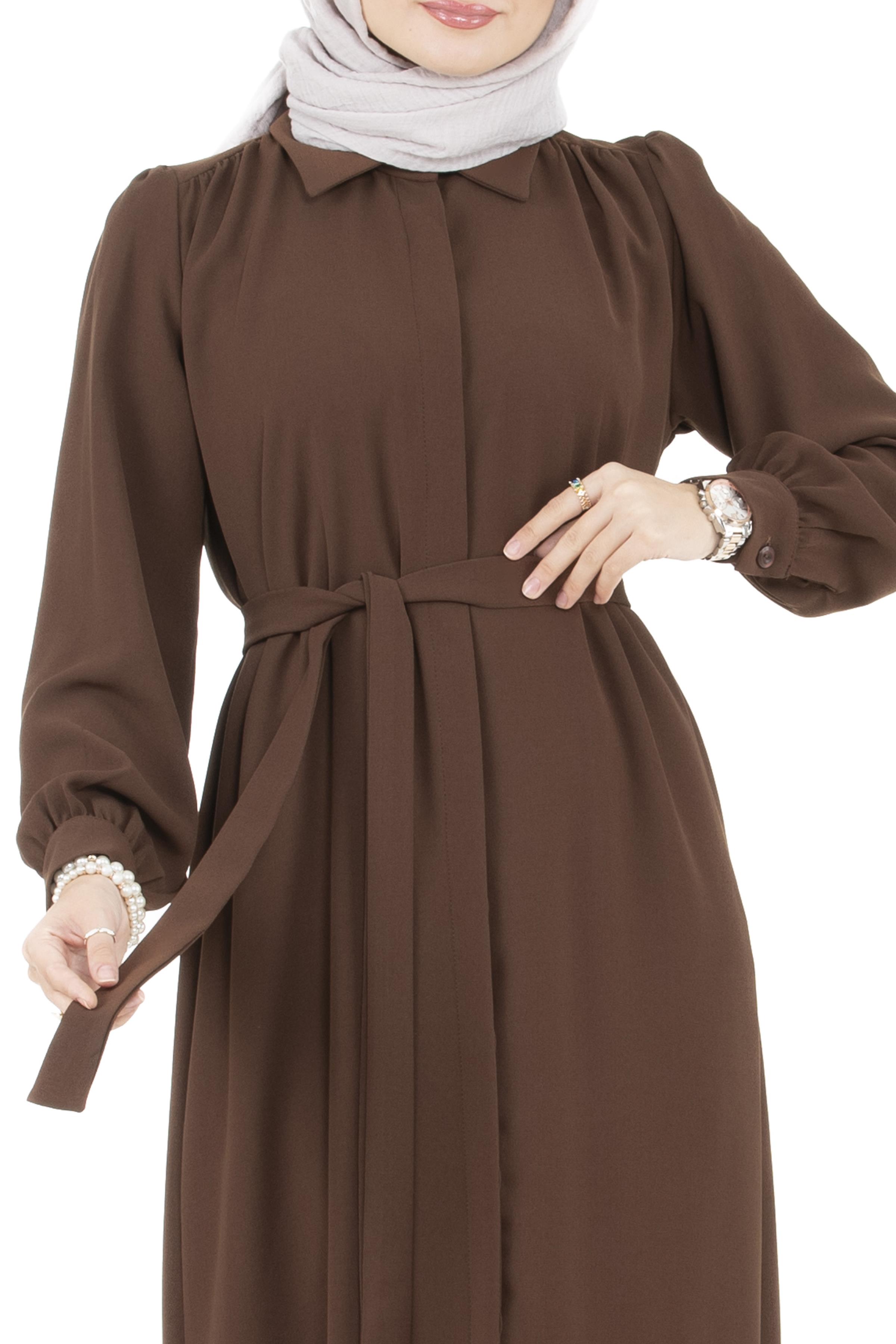 Button-Front Dress-Brown