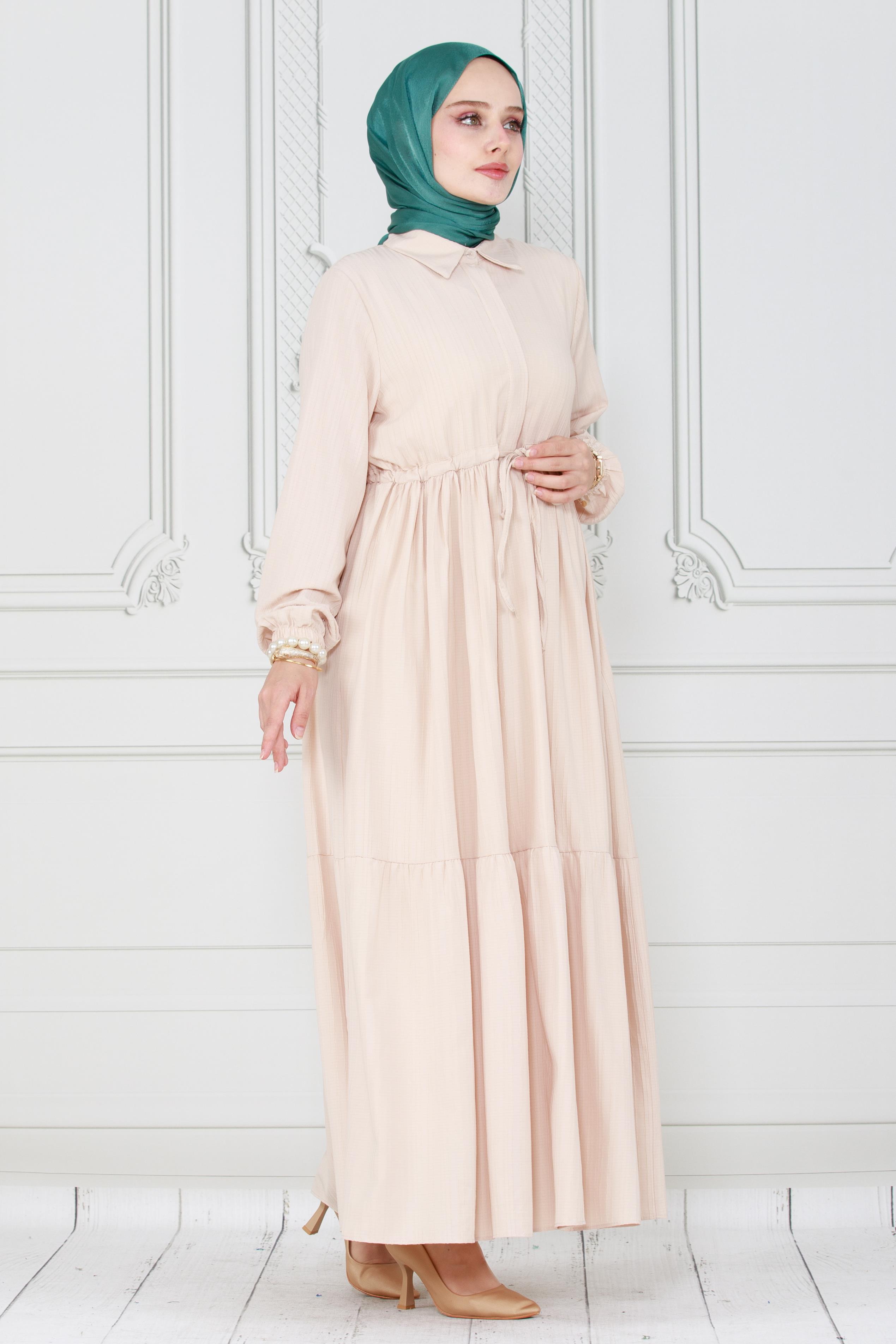 Belted Dress-Beige color