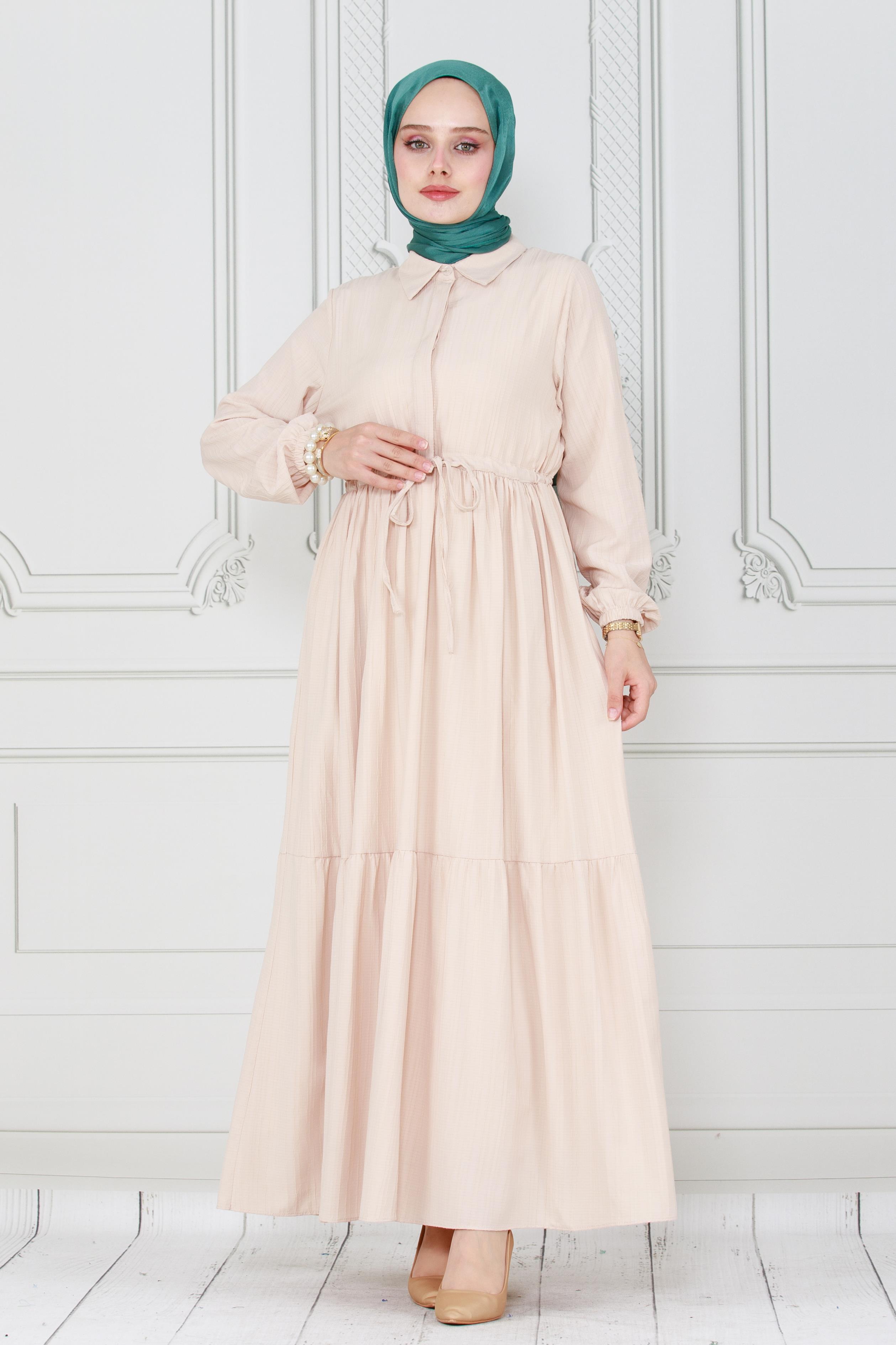 Belted Dress-Beige color