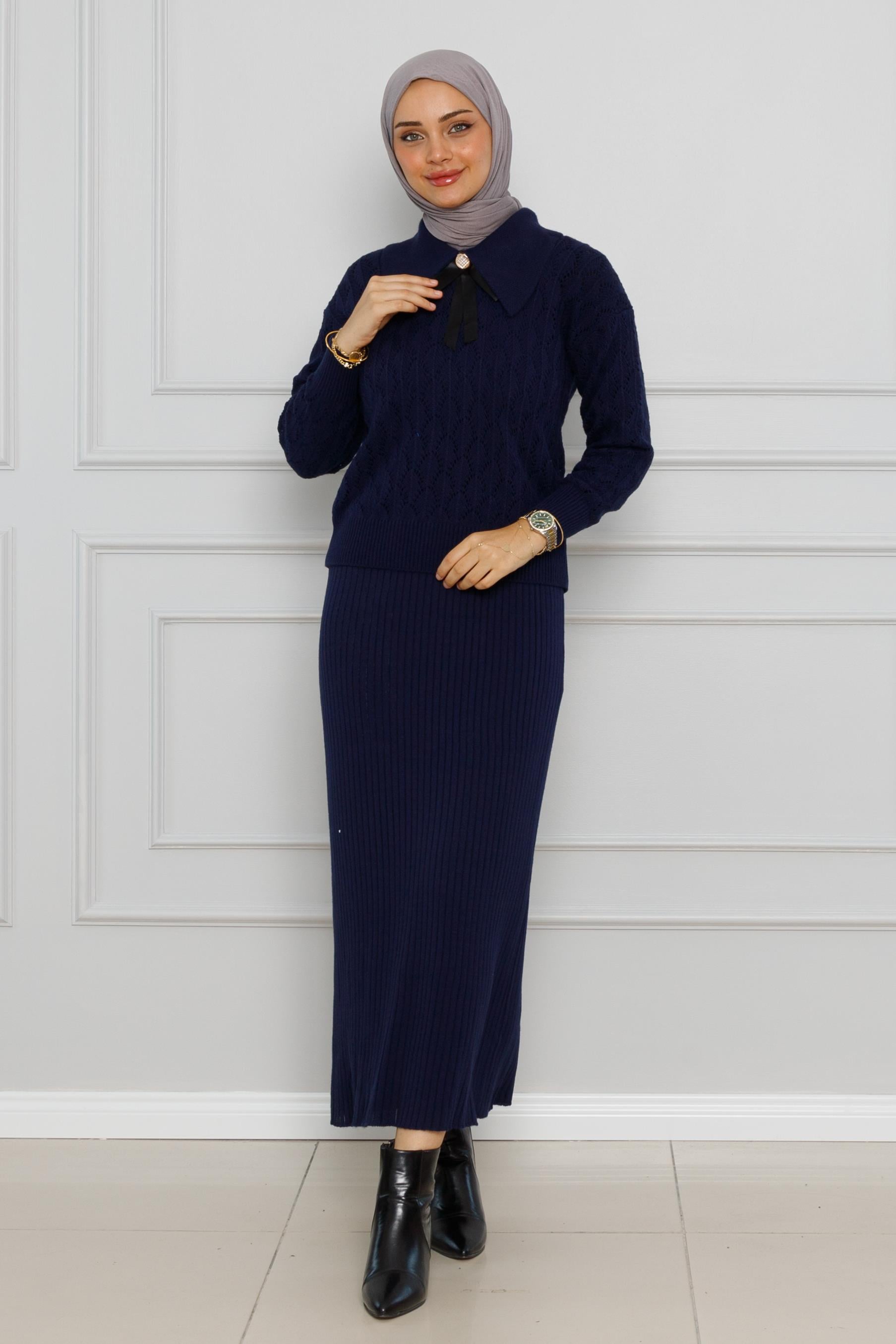 Knitted sweater dress Suit-Dark bleu color