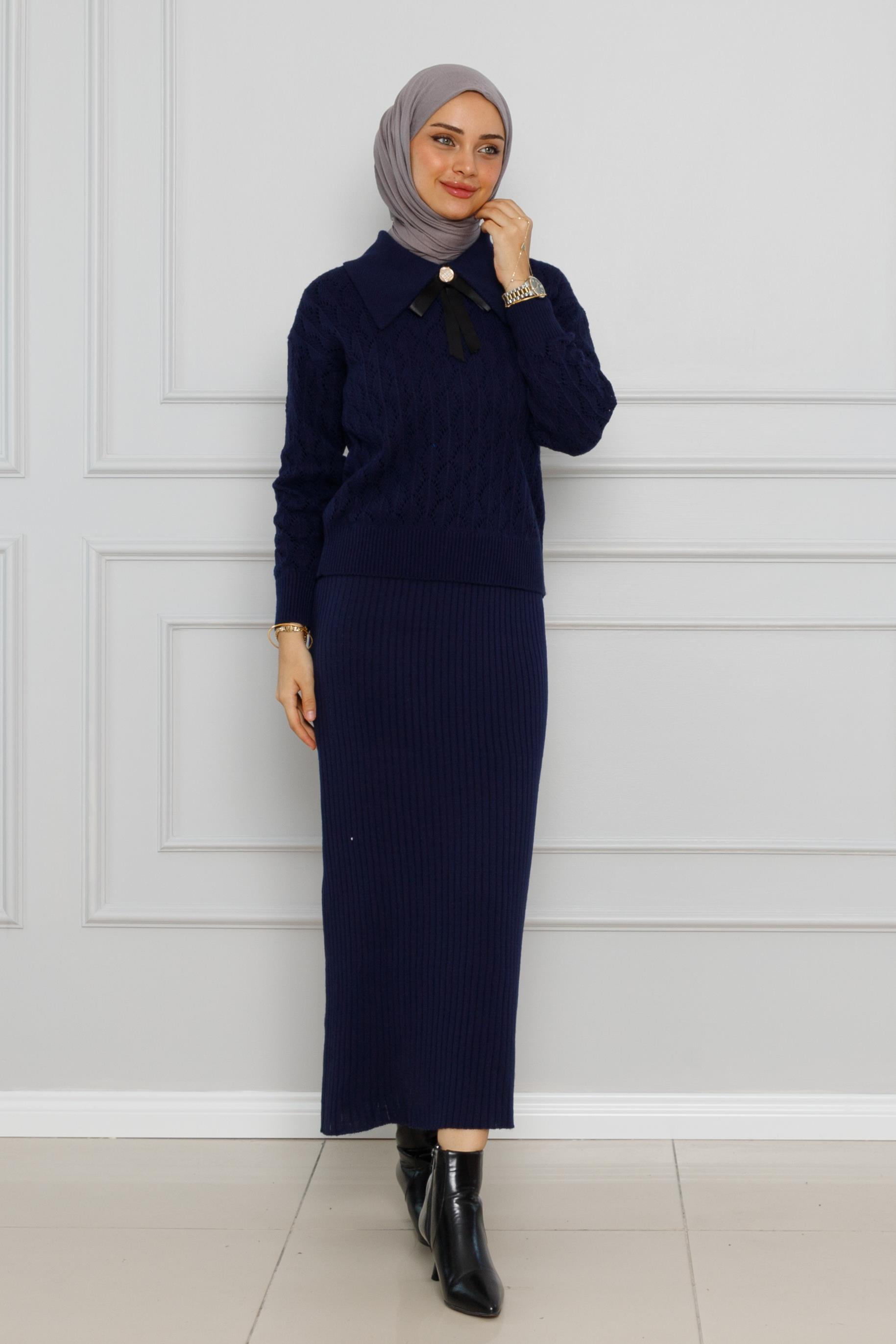 Knitted sweater dress Suit-Dark bleu color