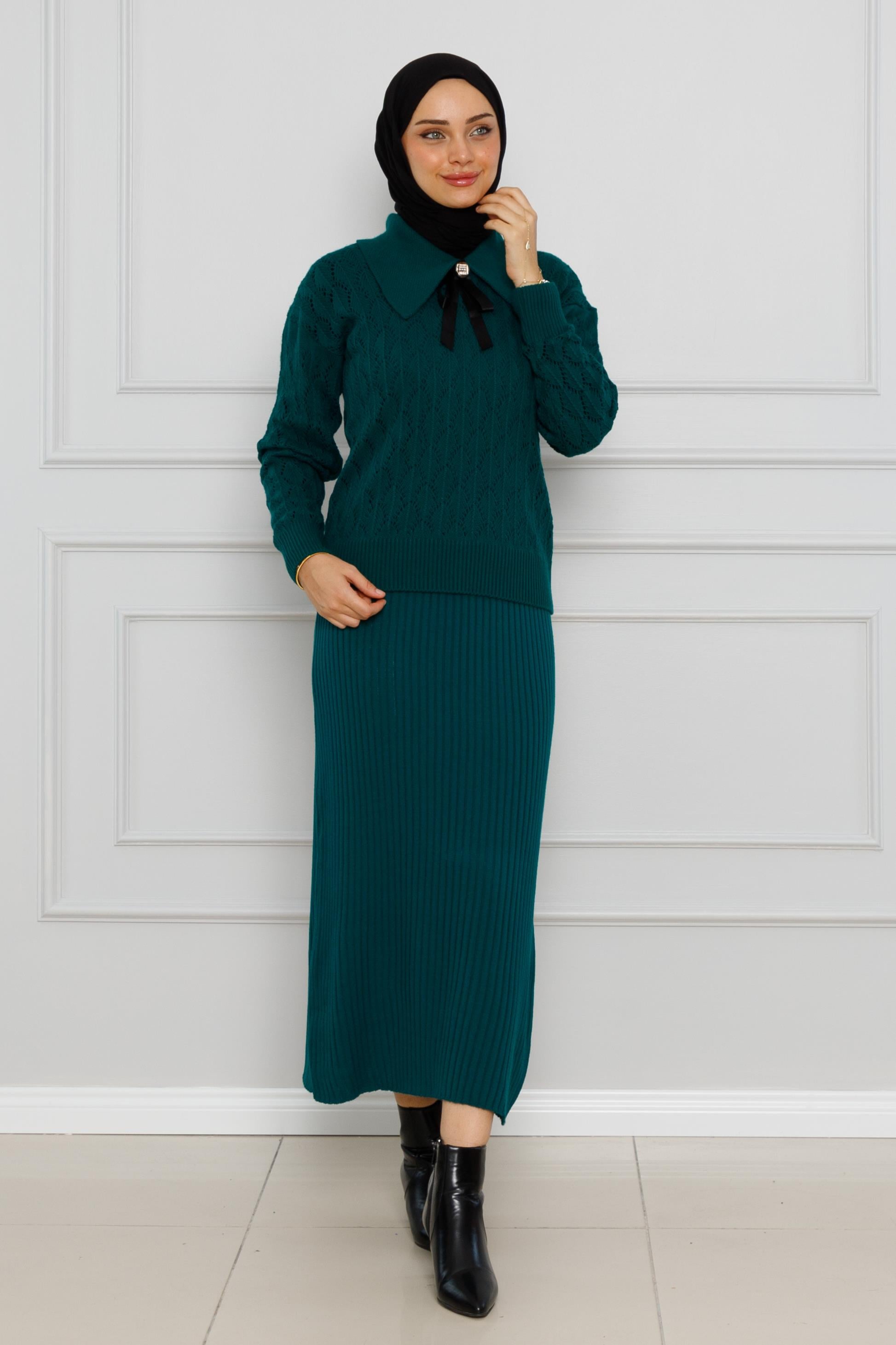 Knitted sweater dress Suit-Petrol color