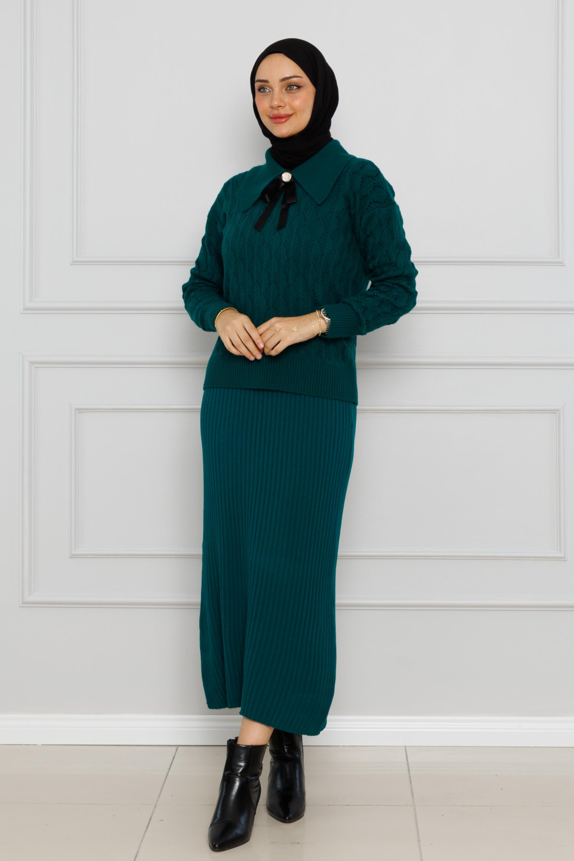 Knitted sweater dress Suit-Petrol color