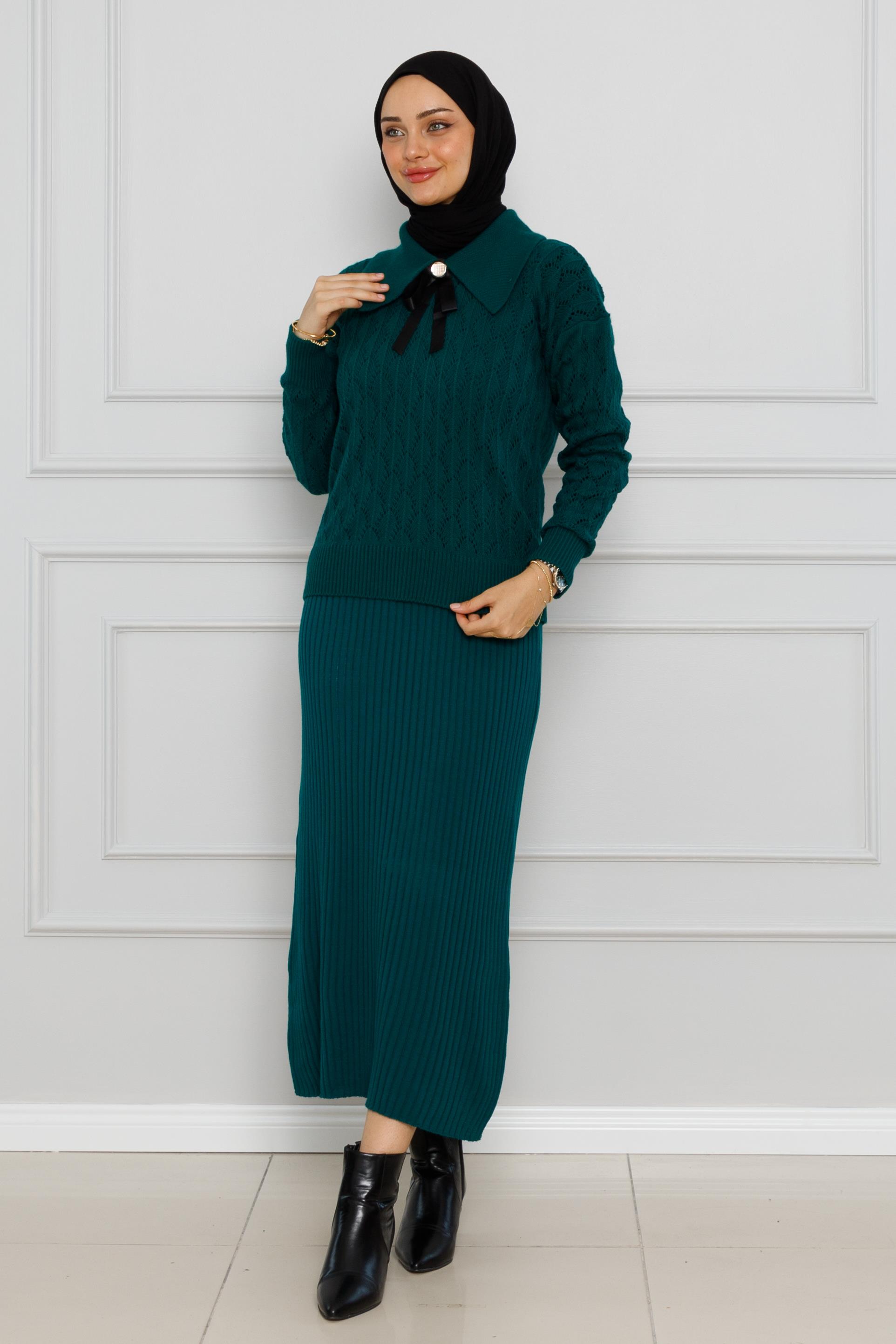 Knitted sweater dress Suit-Petrol color