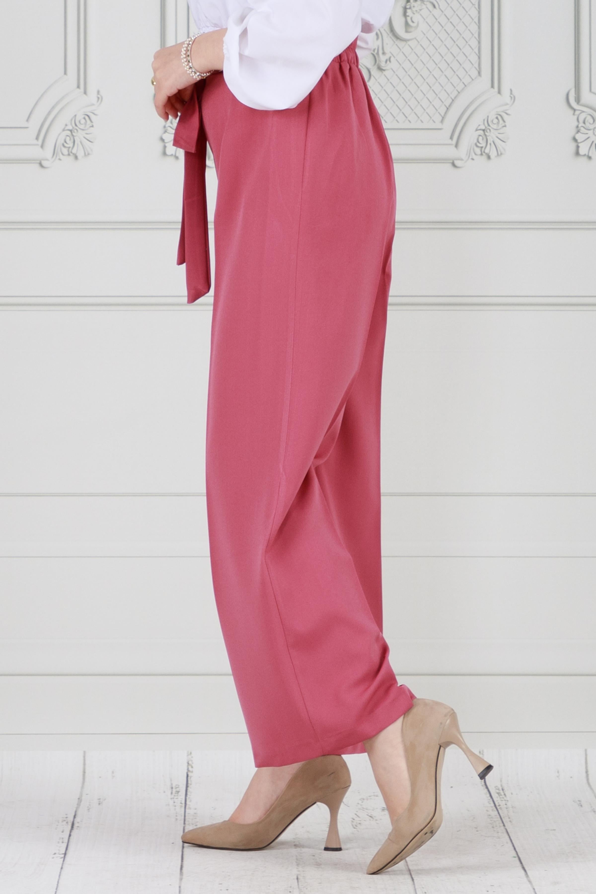 Halka Detay Bol Paça Pantolon-Pembe