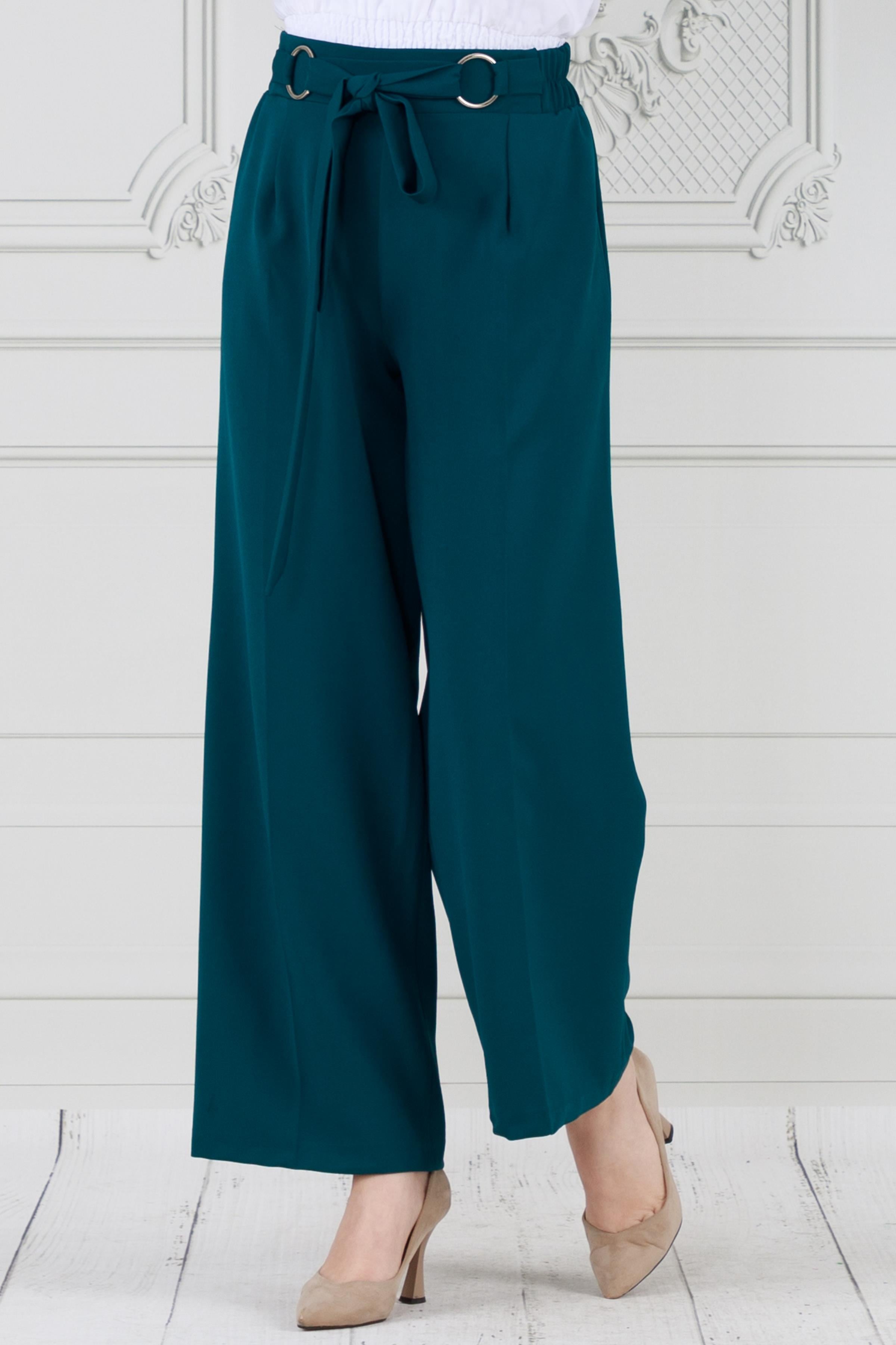 wide leg trousers with loop detail at the waist -Petrol