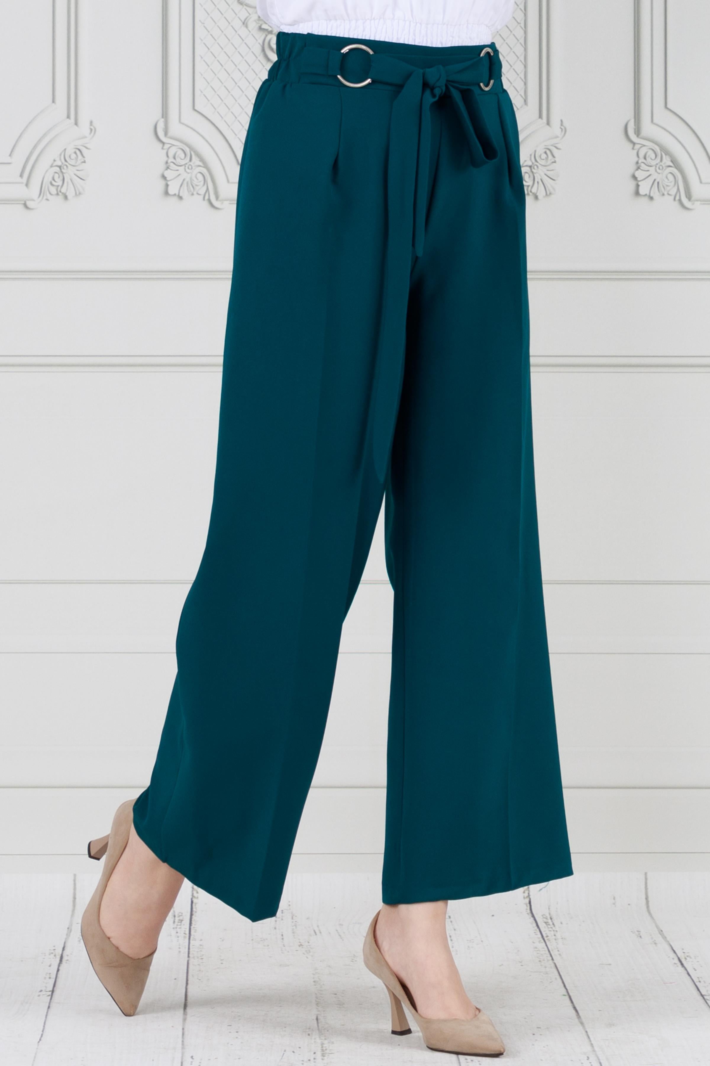 wide leg trousers with loop detail at the waist -Petrol