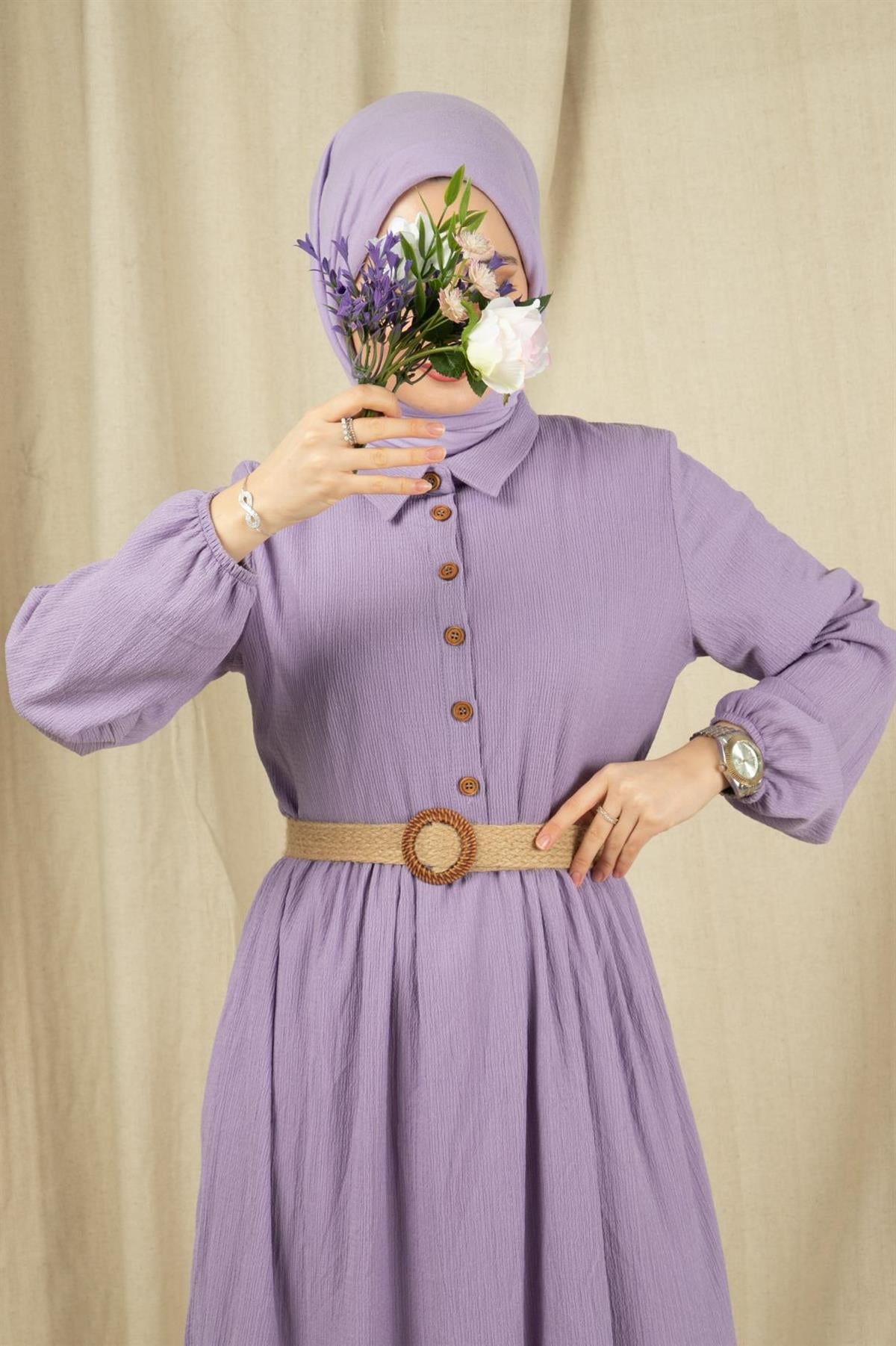 Wicker Belt Dress-Lilac