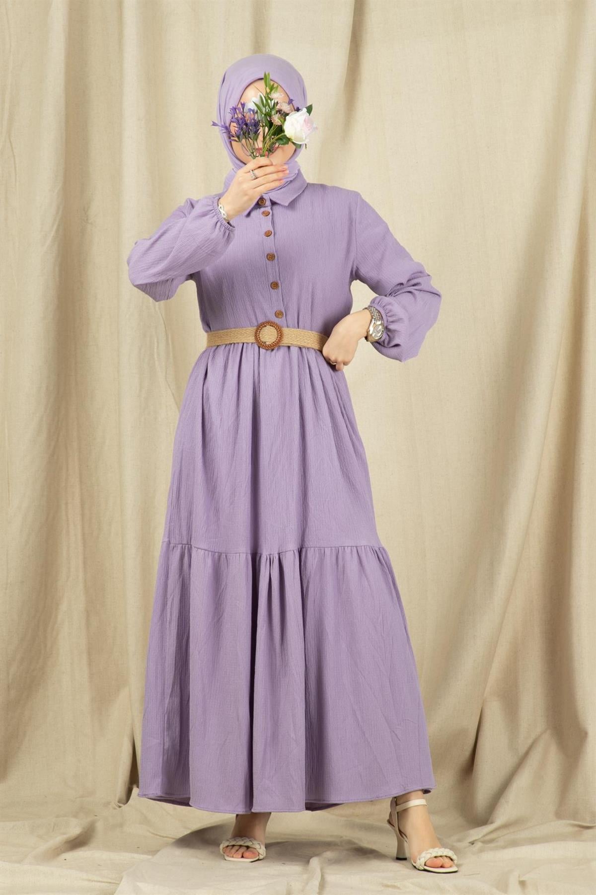 Wicker Belt Dress-Lilac