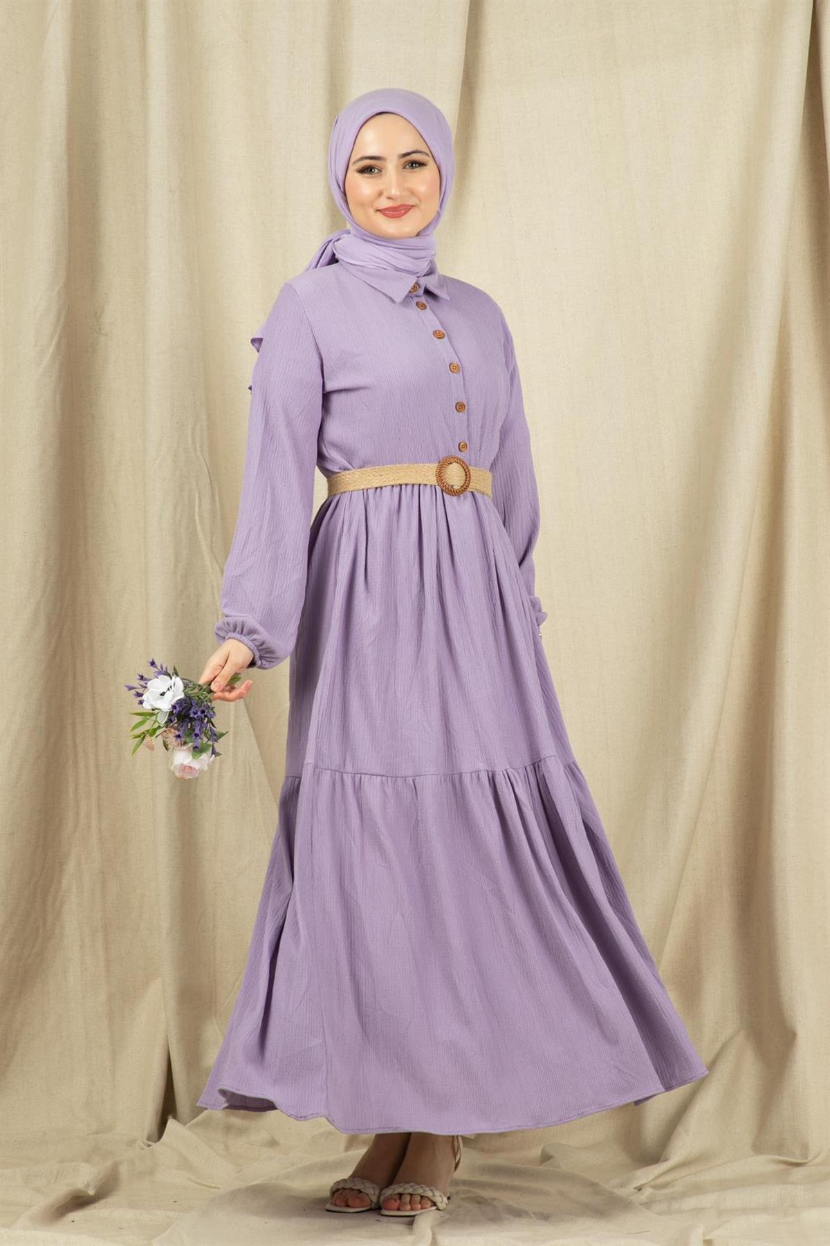 Wicker Belt Dress-Lilac