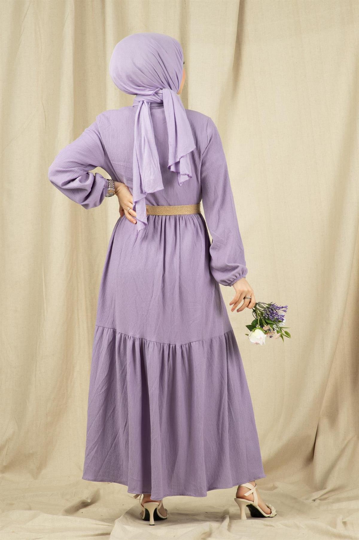Wicker Belt Dress-Lilac