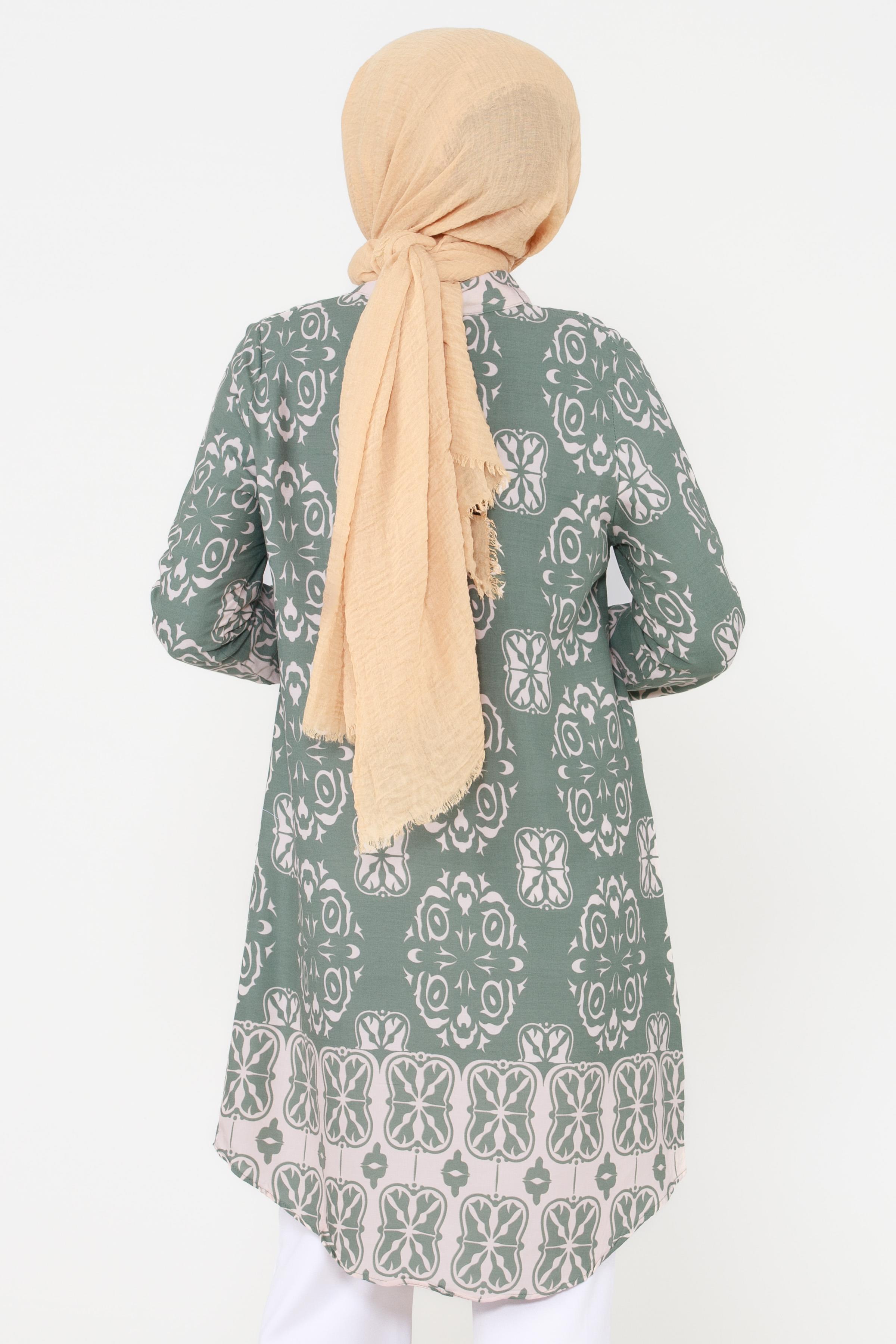 İkat Desen Viscon Tunik -Mint Yeşili