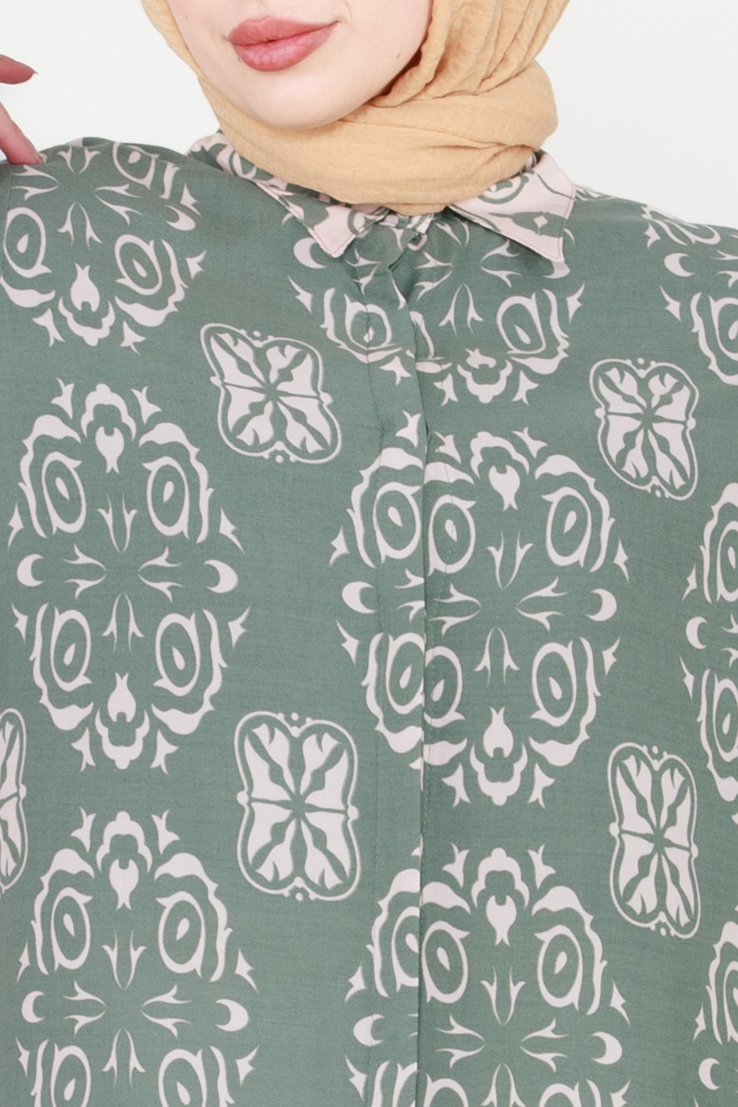 İkat Desen Viscon Tunik -Mint Yeşili