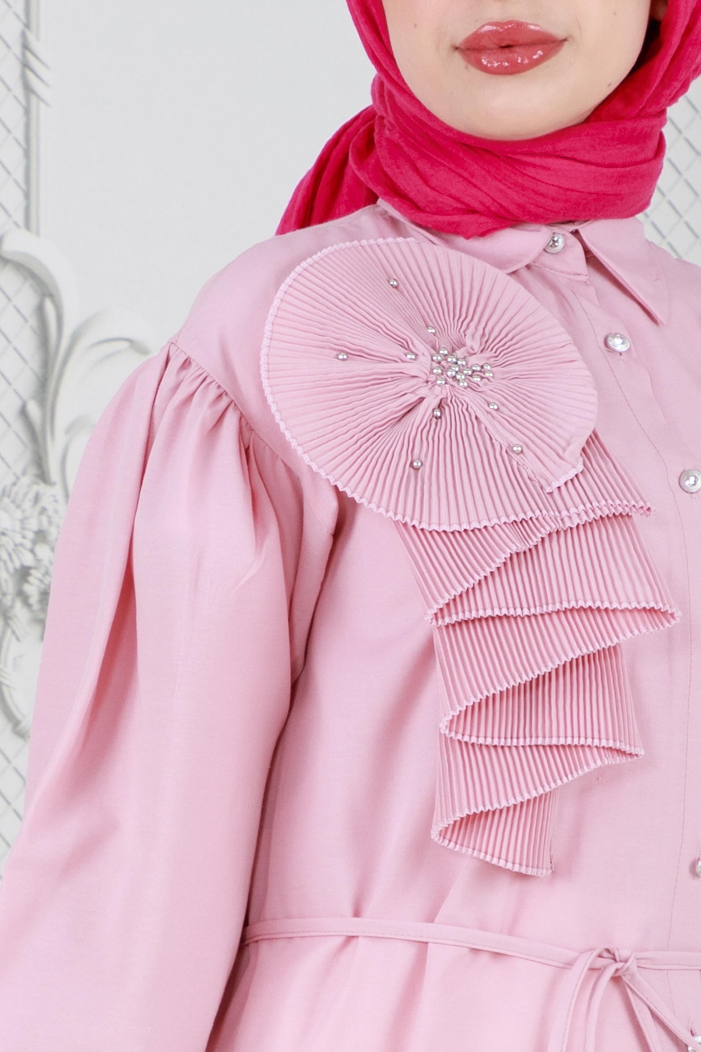 Ruffled Tunic with flower detail -Pink
