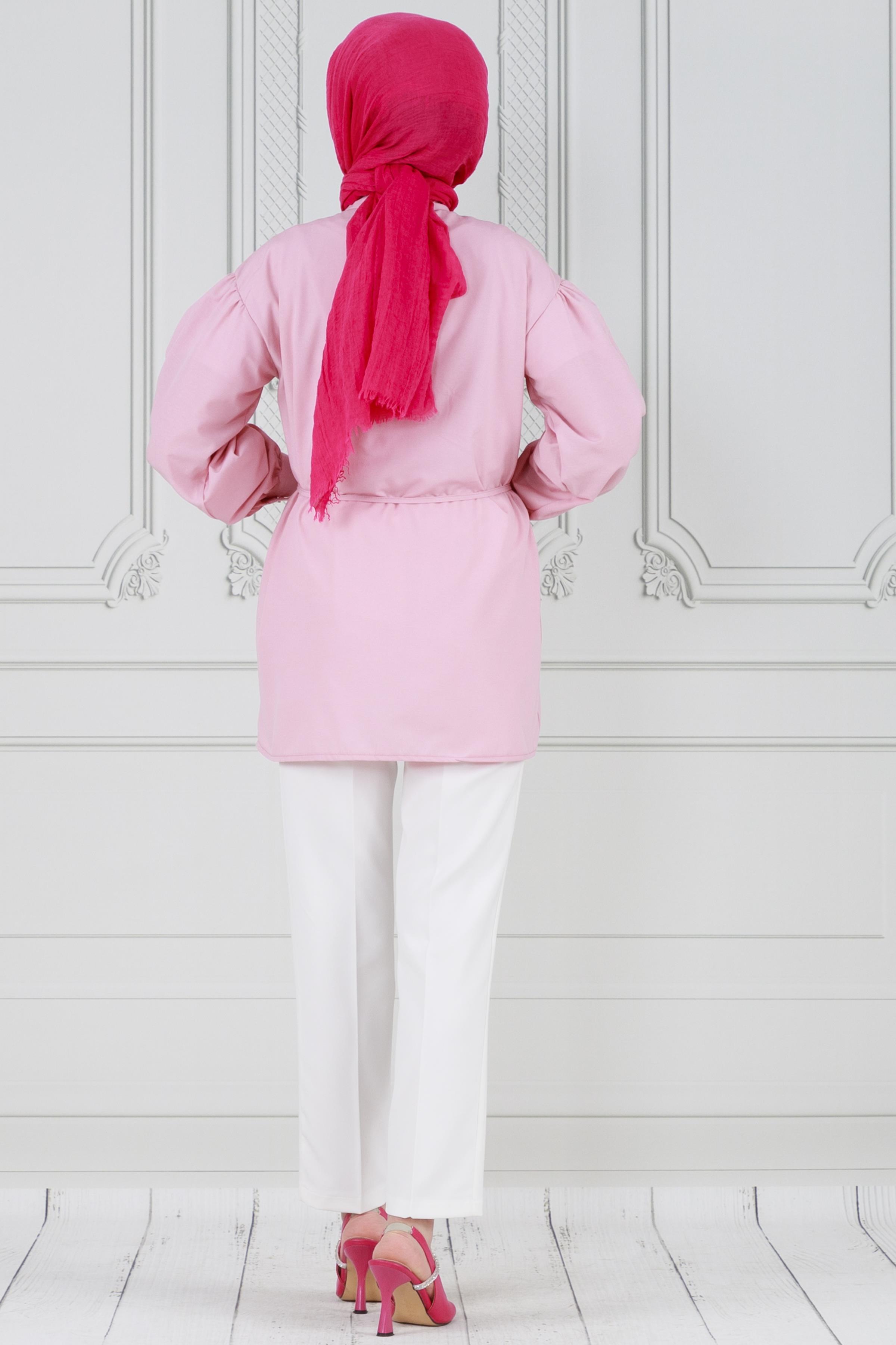 Ruffled Tunic with flower detail -Pink