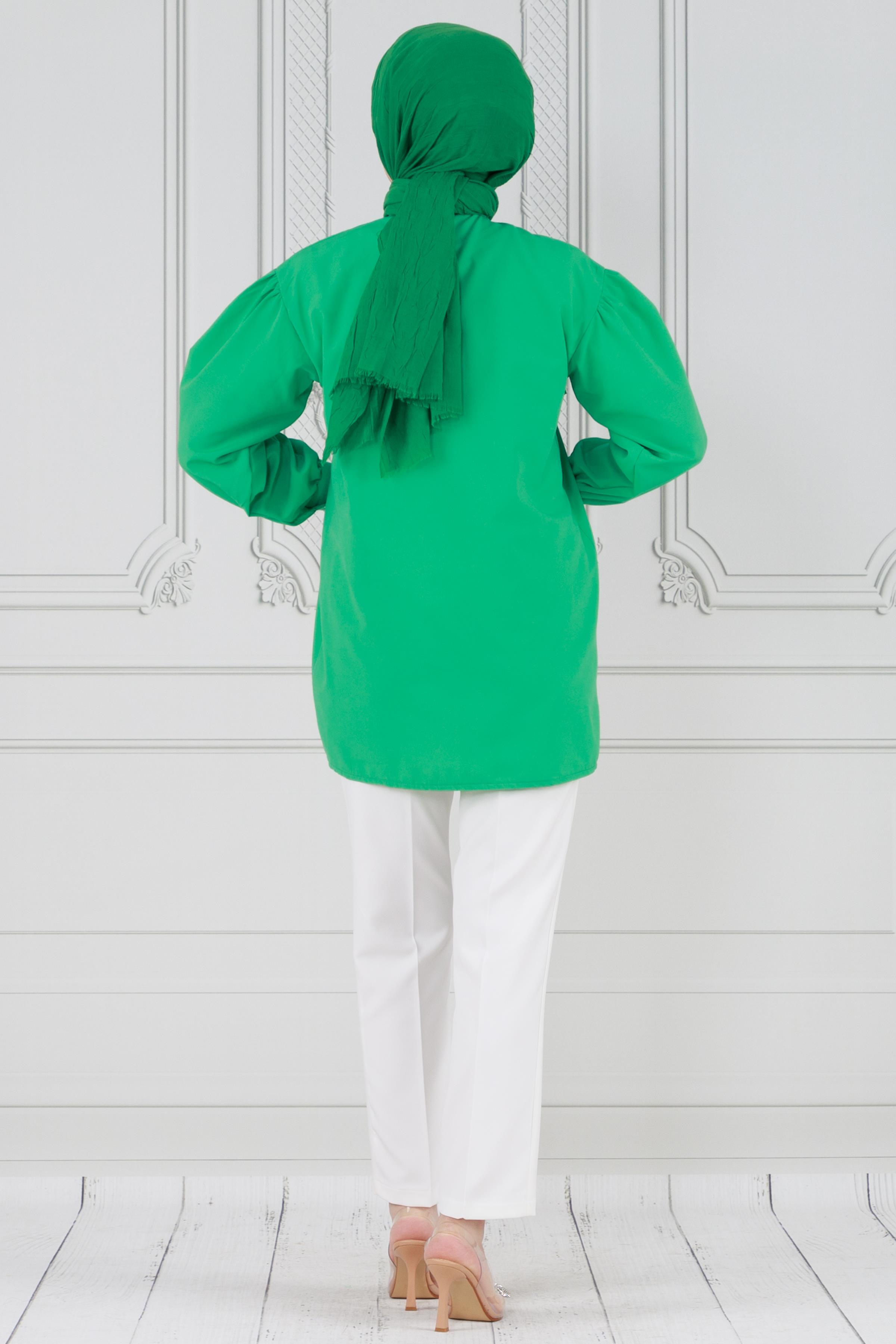 Ruffled Tunic with flower detail -Green