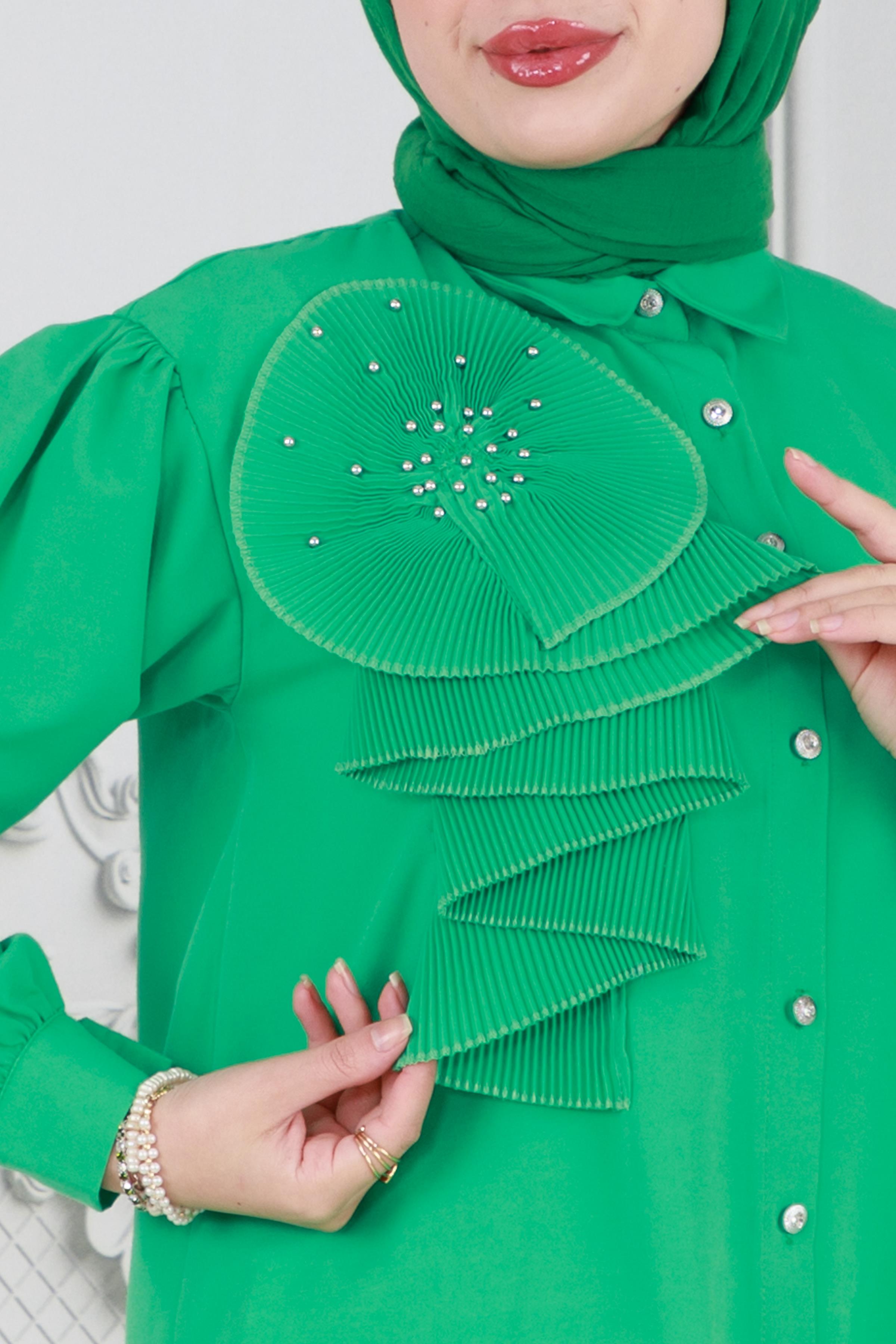 Ruffled Tunic with flower detail -Green