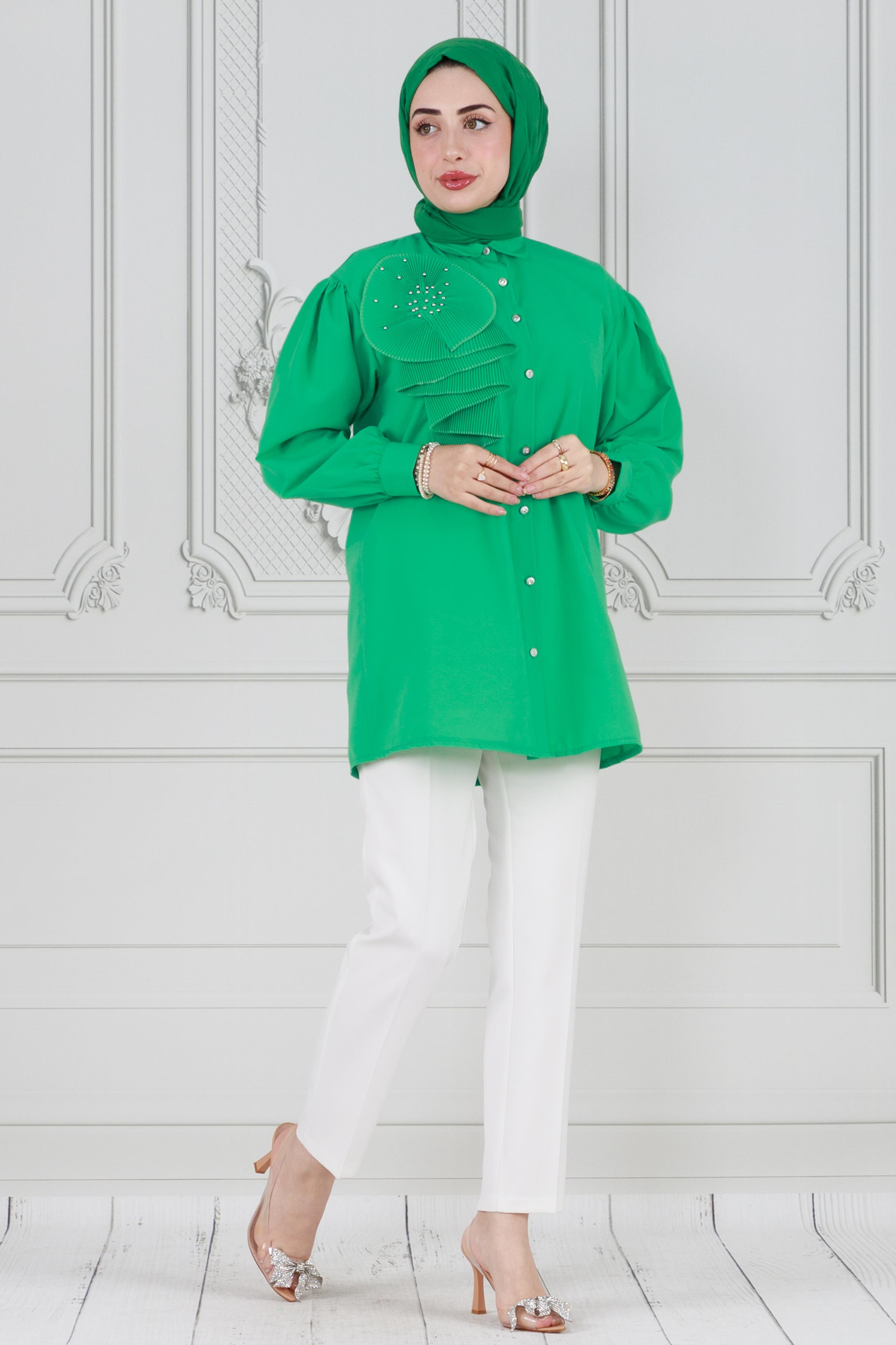 Ruffled Tunic with flower detail -Green