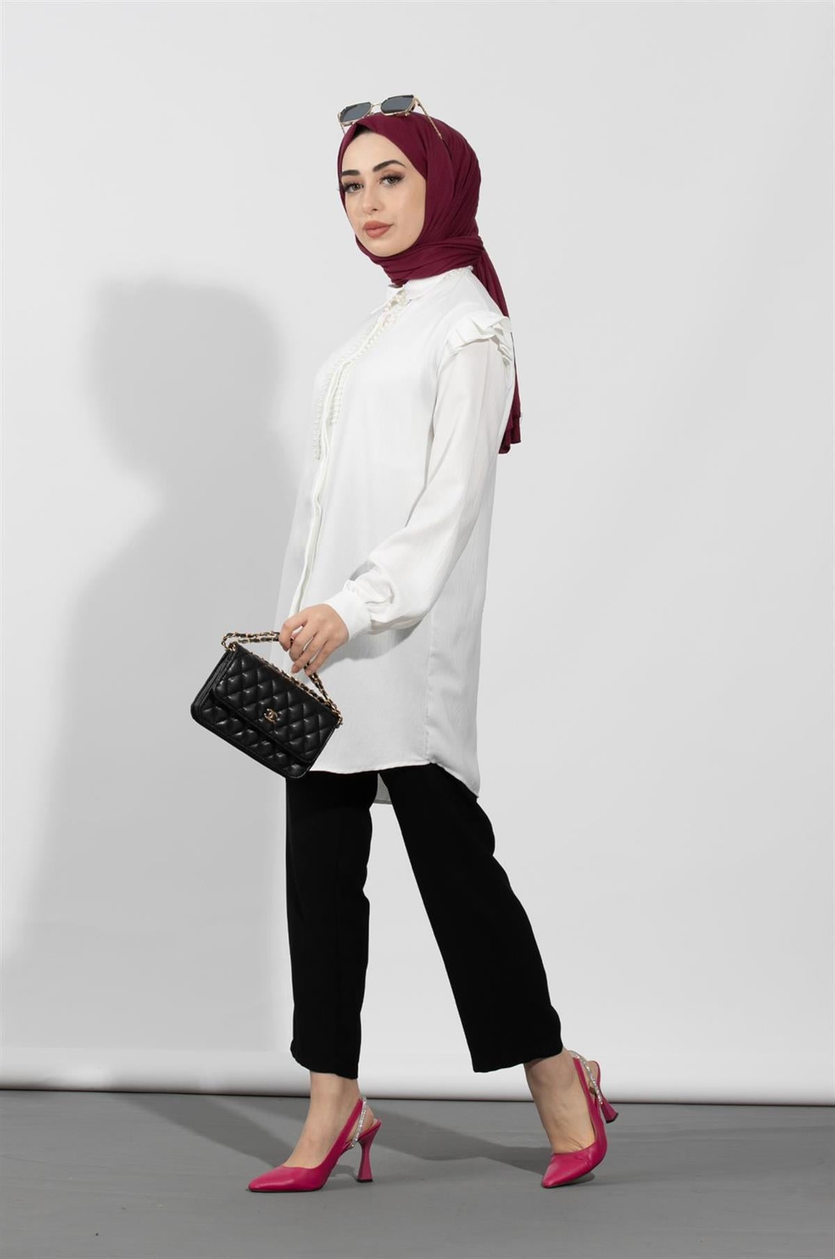 Pearl Detailed Tunic-White