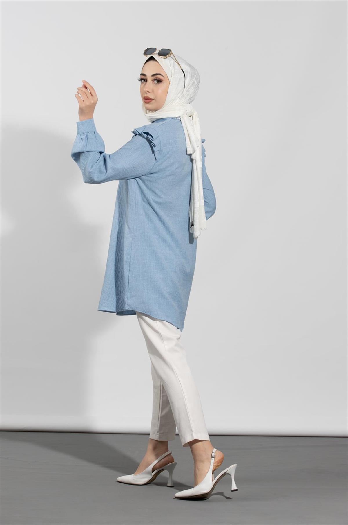 Pearl Detailed Tunic-Blue