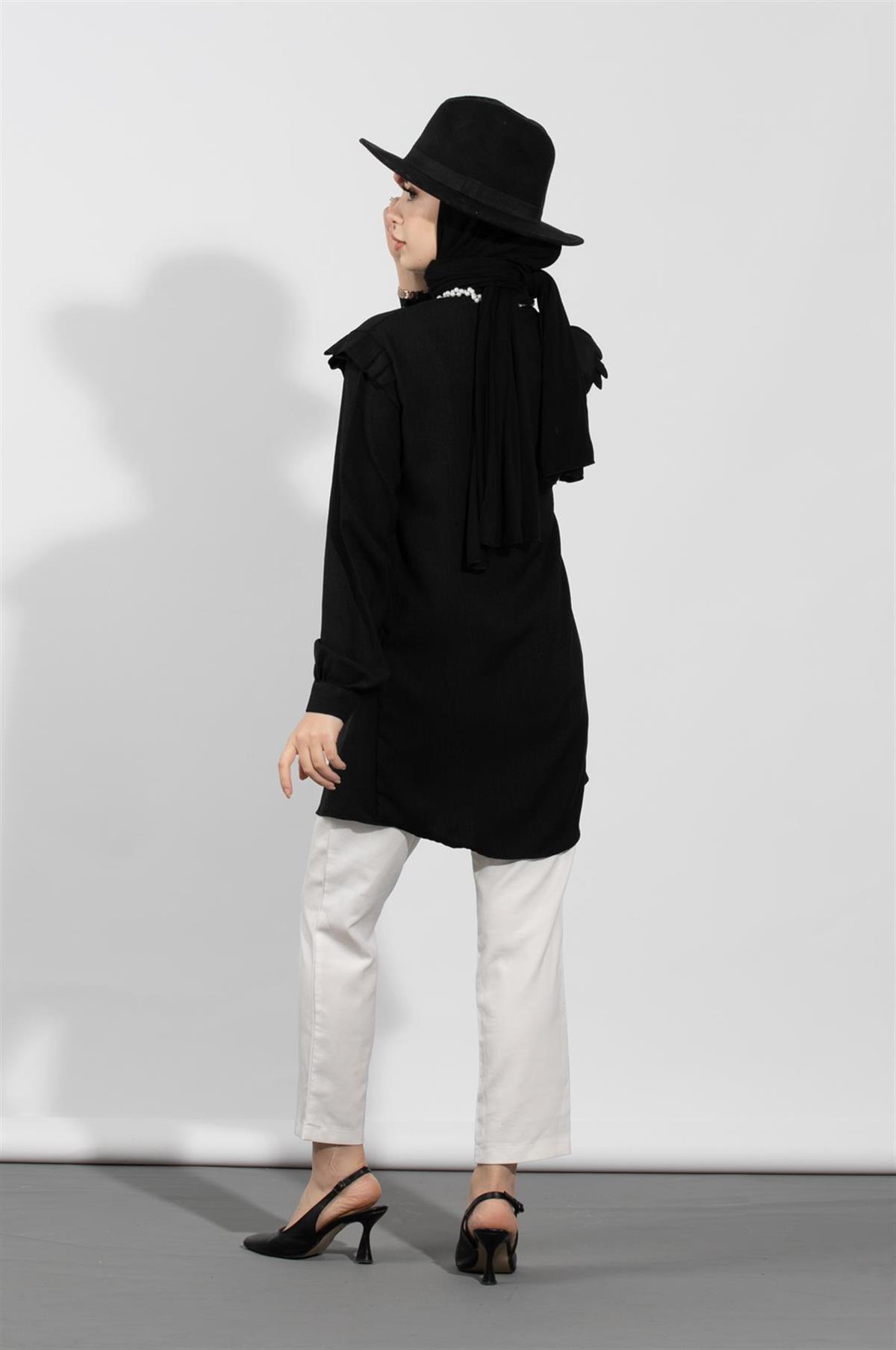 Pearl Detailed Tunic-Black