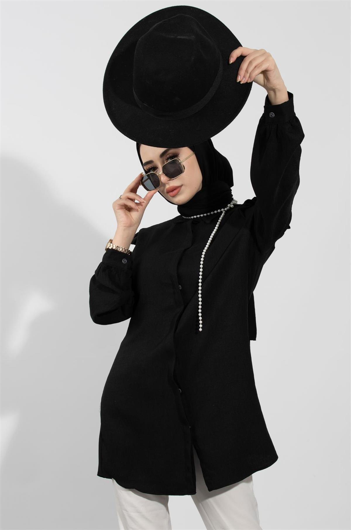 Pearl Detailed Tunic-Black