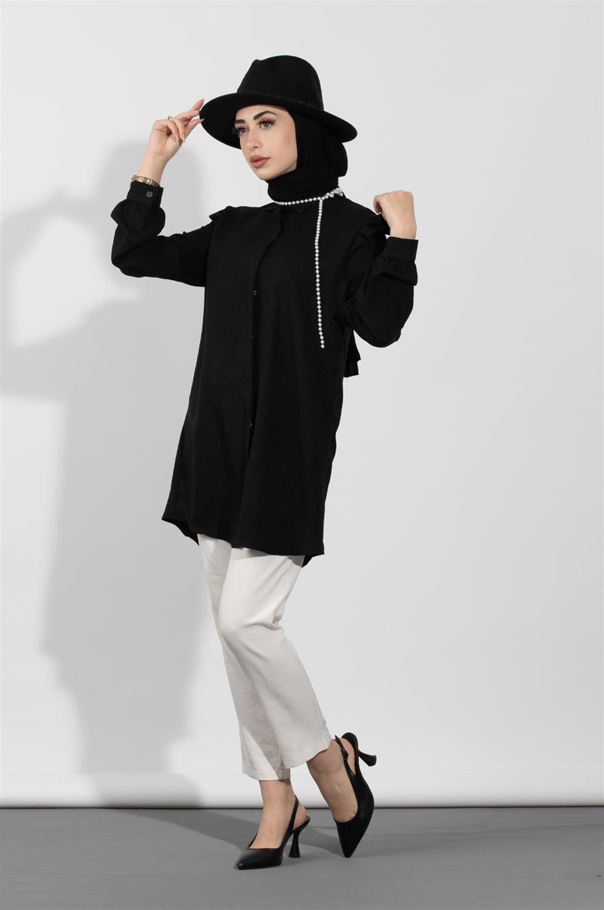 Pearl Detailed Tunic-Black