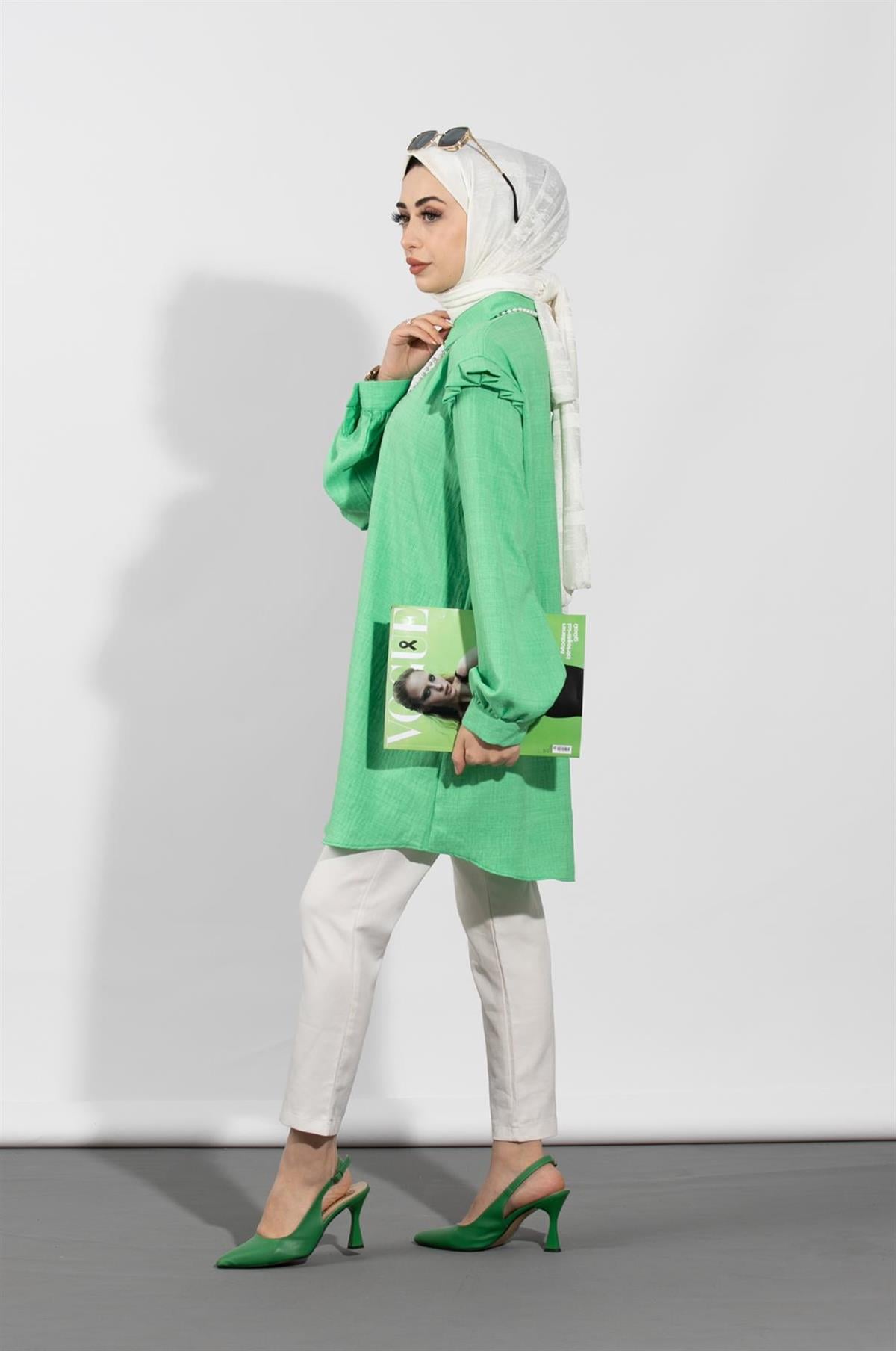 Pearl Detailed Tunic-Green